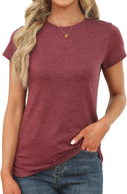 Memorose Womens Short Sleeve Tops Summer T Shirts Round Neck Causal Fashion Basic Tee