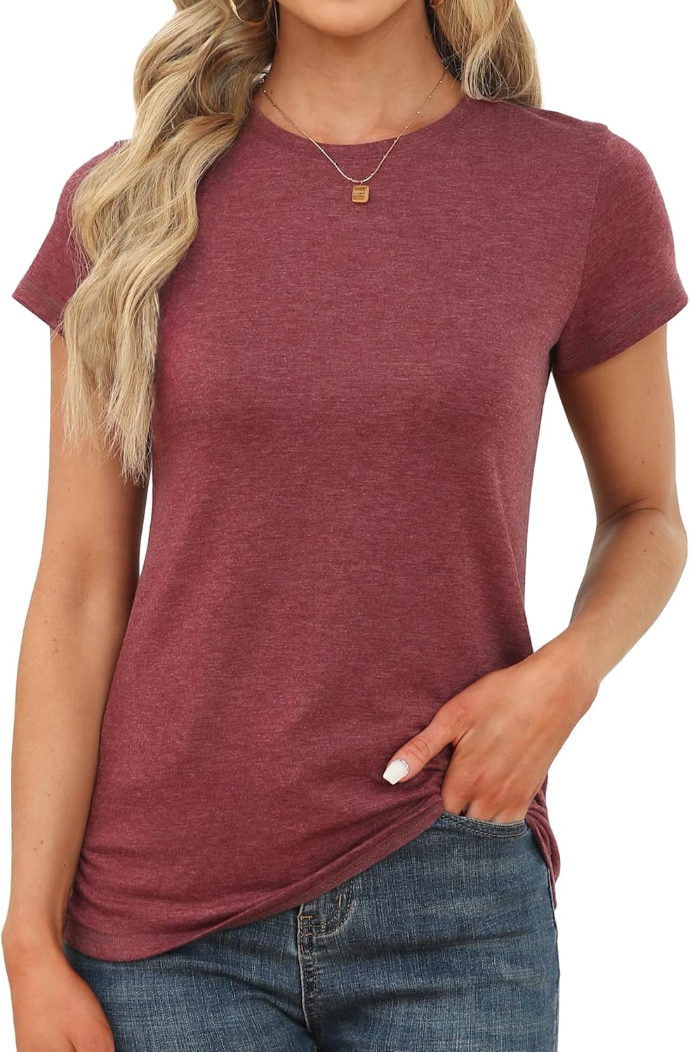 Memorose Womens Short Sleeve Tops Summer T Shirts Round Neck Causal Fashion Basic Tee