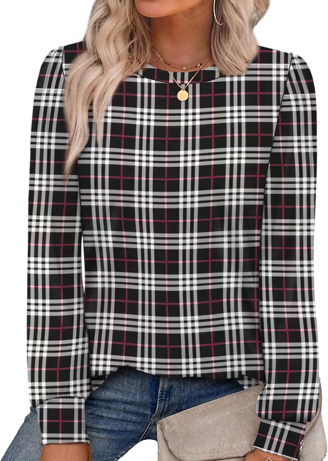 Alaroo Womens Long Sleeve Shirts 2025 Fall Tunic Tops Crewneck Blouses Print