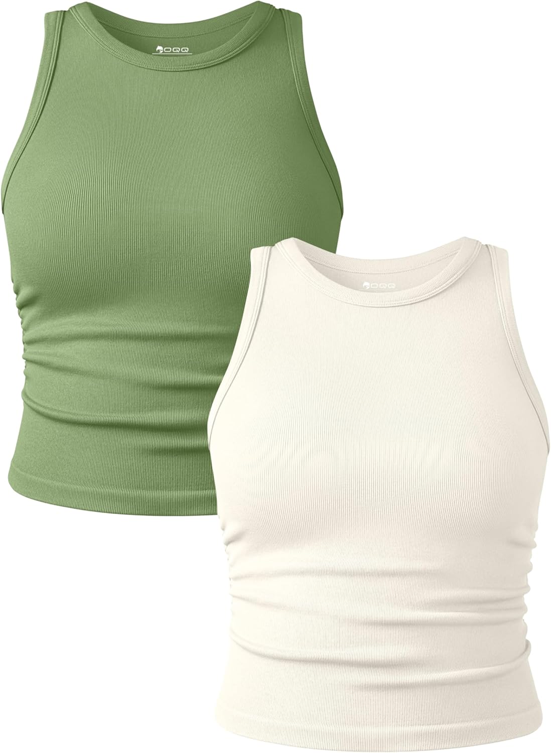 OQQ Women's 2 Piece Tank Tops Crew Neck Sleeveless Basic Stretch Casusal Yoga Crop Camis
