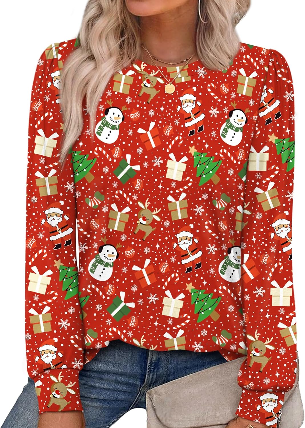 Alaroo Womens Long Sleeve Shirts 2025 Fall Tunic Tops Crewneck Blouses Print