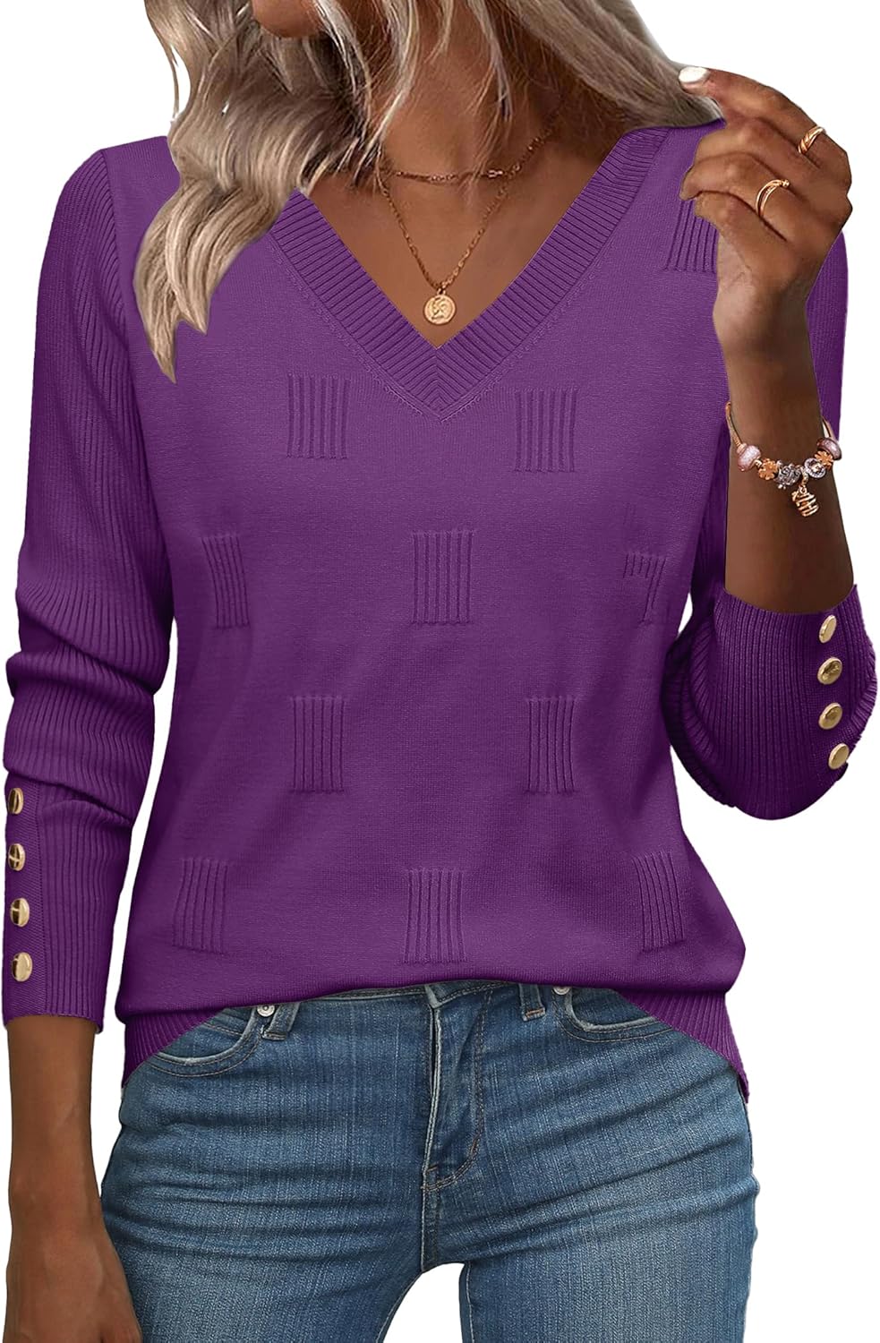 Zeagoo Womens V Neck Sweaters Shirts Long Sleeve Lightweight Ribbed Knit Pullover Sweater Blouse Tops with Buttons Oufits