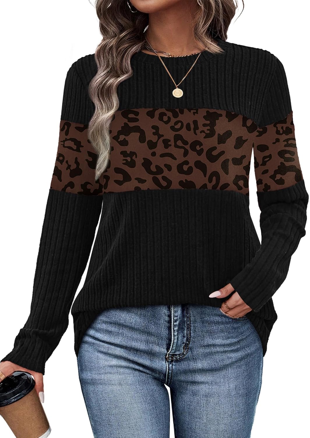 WIHOLL Womens Sweaters Trendy Color Block Tops Long Sleeve Shirts Fall Outfits Early Fall Fashion 2025 Winter Clothing