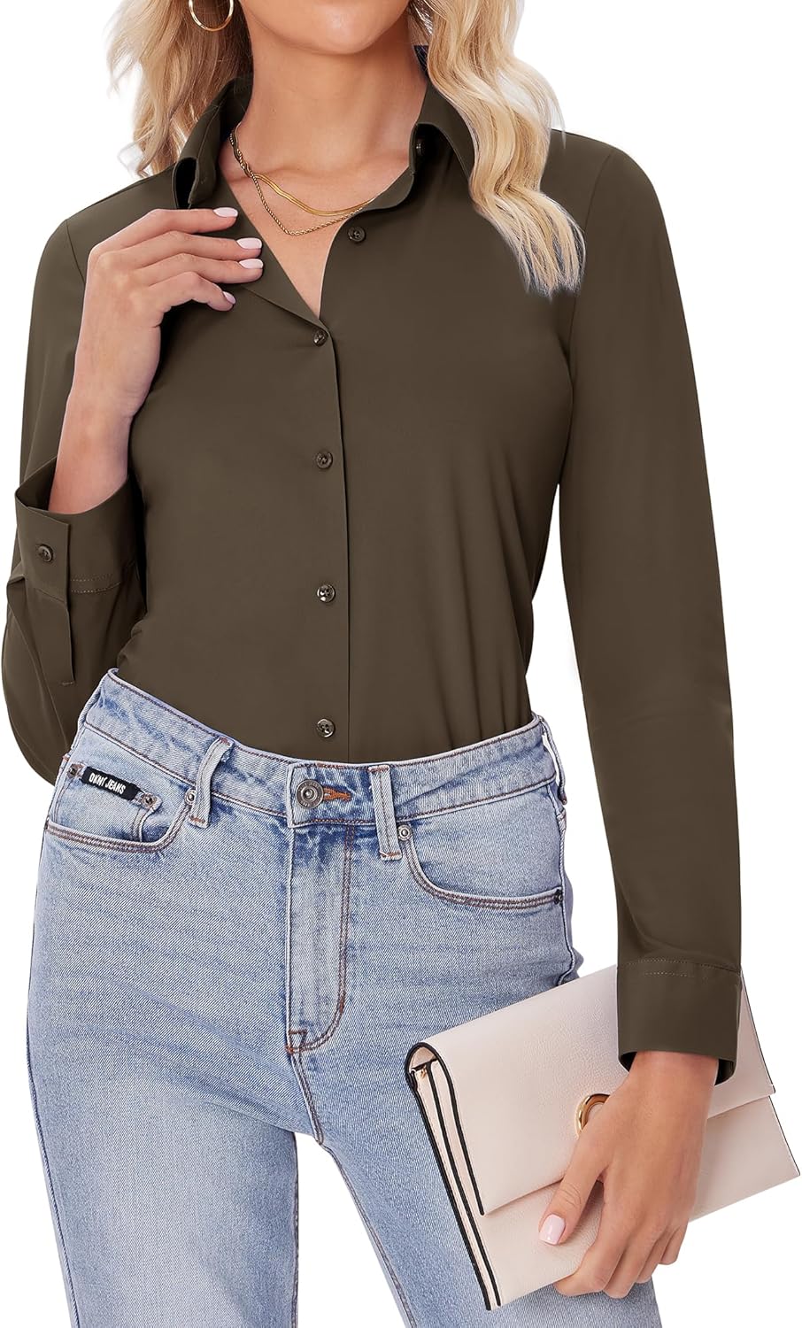 siliteelon Button Down Shirts for Women Slim fit Long Sleeve Stretch Dress Shirts Work Shirt Wrinkle Free Office Blouses