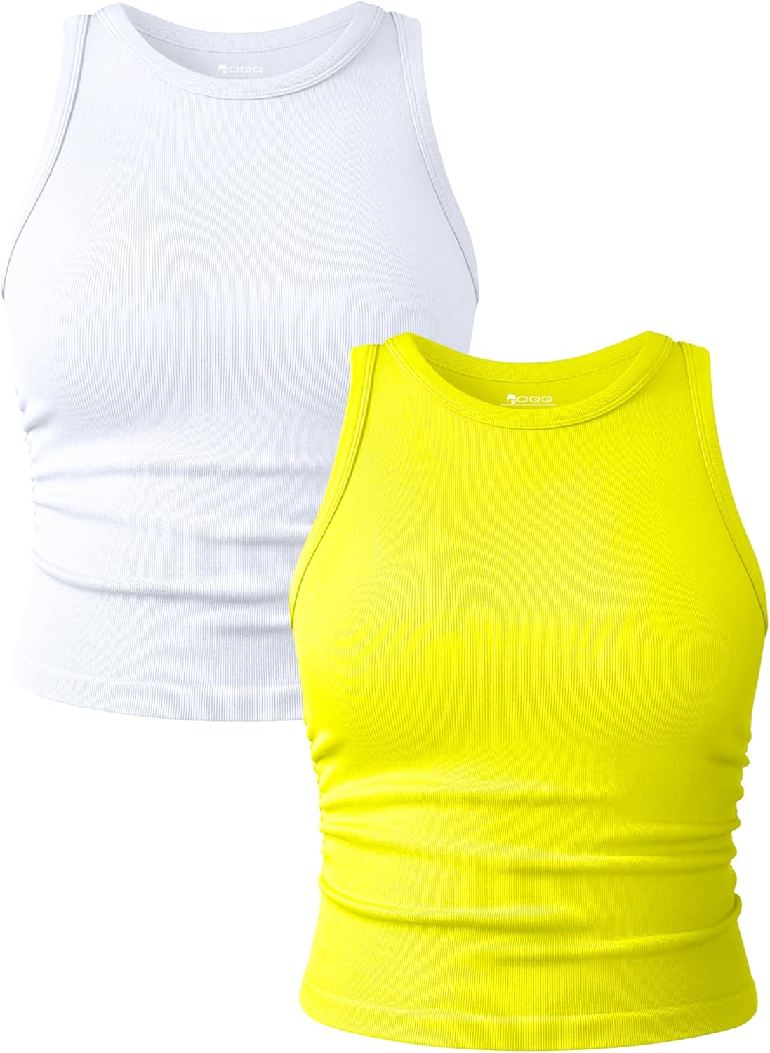 OQQ Women's 2 Piece Tank Tops Crew Neck Sleeveless Basic Stretch Casusal Yoga Crop Camis