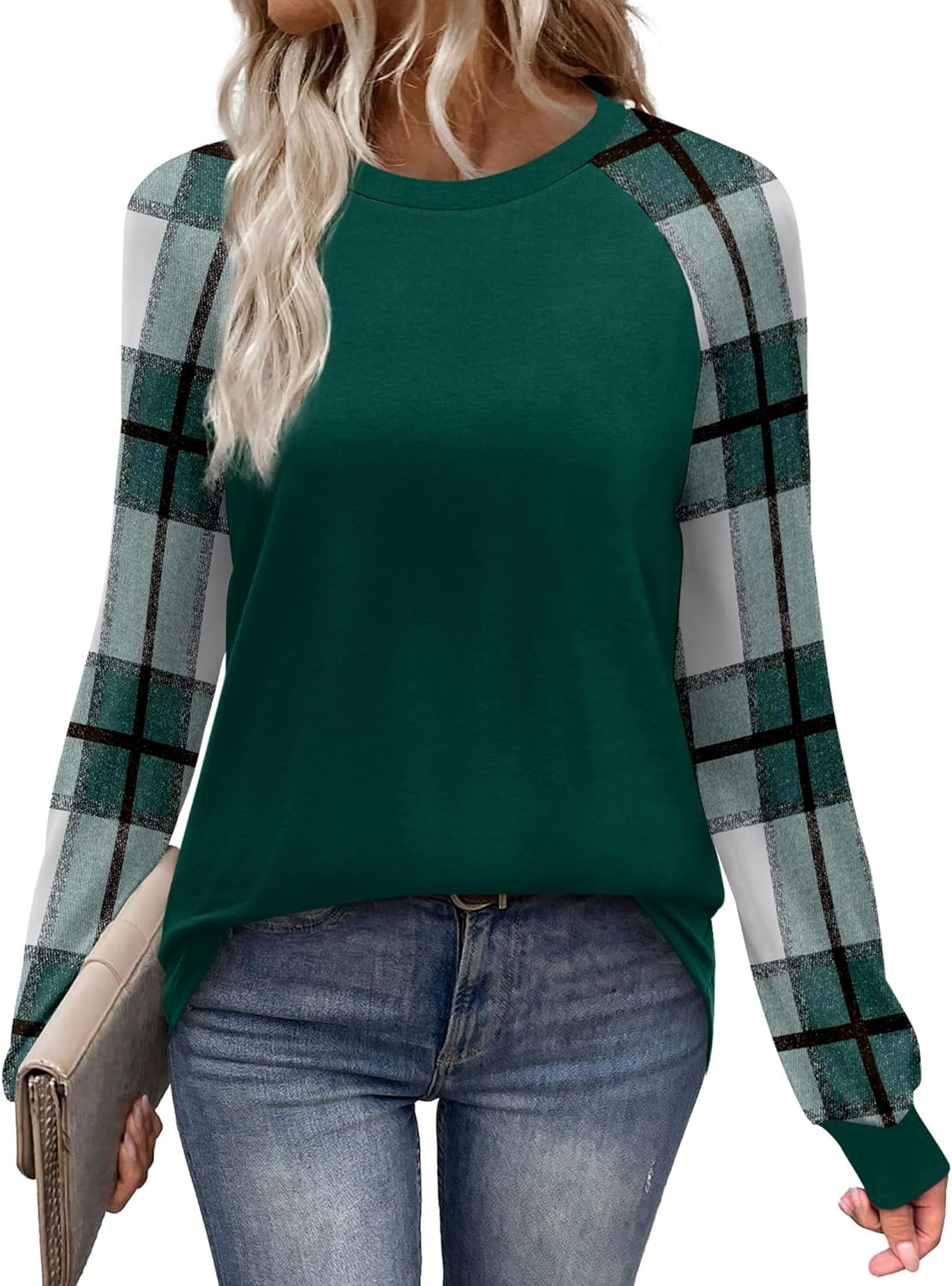 WIHOLL Long Sleeve Shirts for Women Color Block Raglan Tops Casual Crewneck Basic Tees Fall Clothes 2025 Fashion