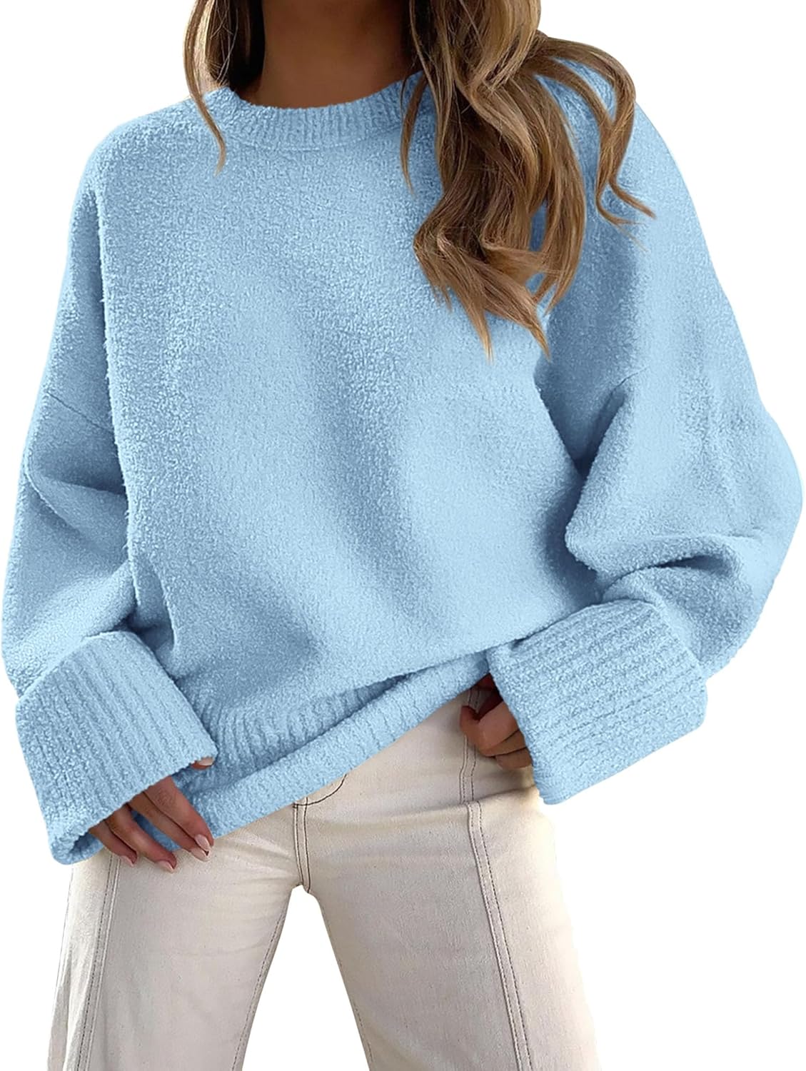 PRETTYGARDEN Women's Fall Oversized Sweaters Casual Crewneck Pullover Long Sleeve Fuzzy Chunky Knit Tops Blouse