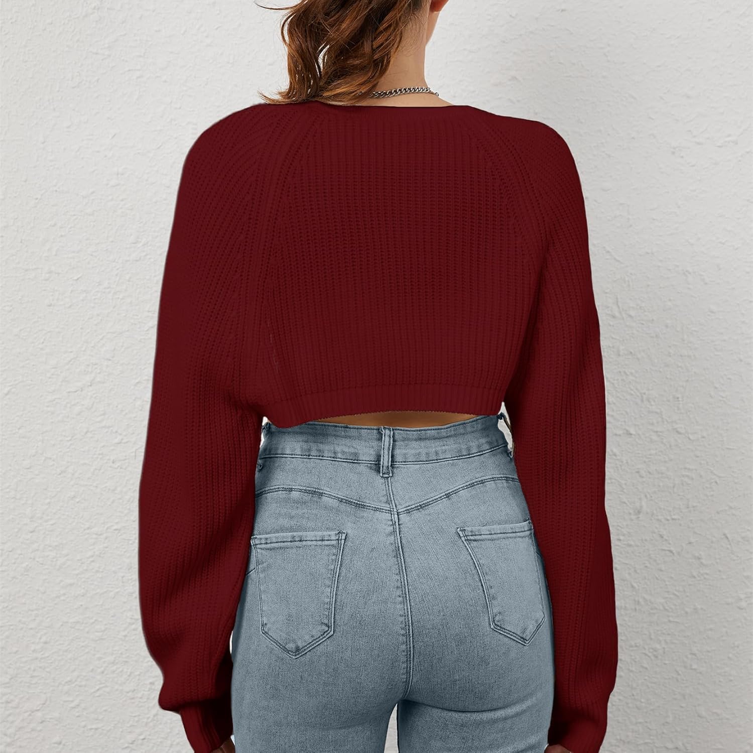Women Open Front Ribbed Knit Crop Bolero Drop Shoulder Long Sleeve Solid Loose Fit Knitted Crop Cardigan Shrug