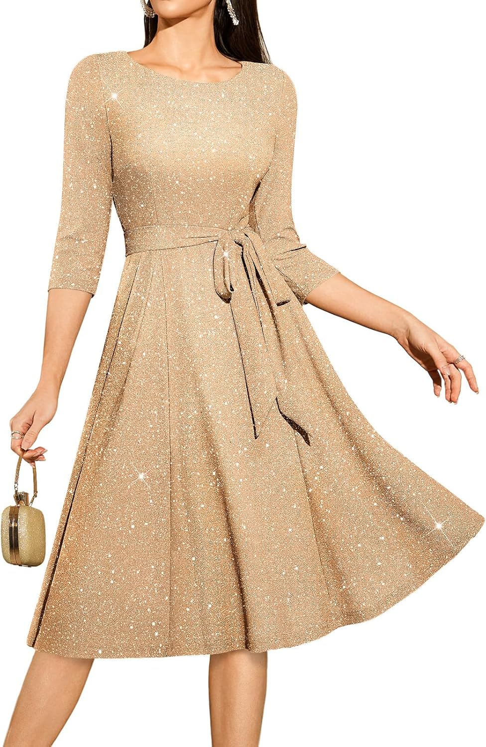 DRESSTELLS Cocktail Dresses for Women, Vintage Wedding Guest 3/4 Sleeves Formal Church Holiday Dress