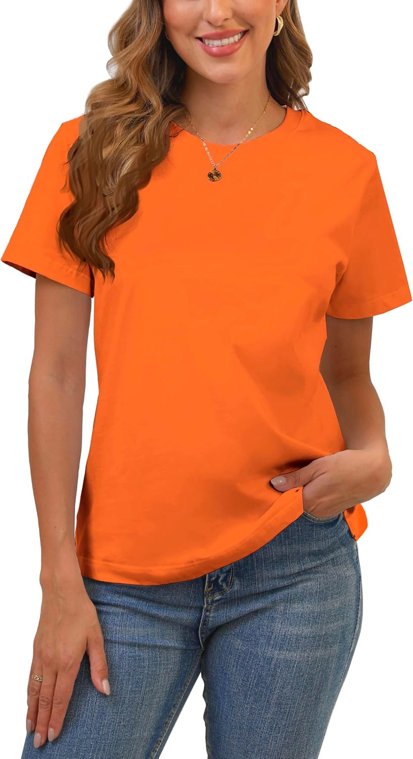 Cotton Basic T Shirts for Women,Crew Neck Short Sleeve Summer Shirts,Solid Loose Fit Tshirt, Plain Workout Tops, Undershirts