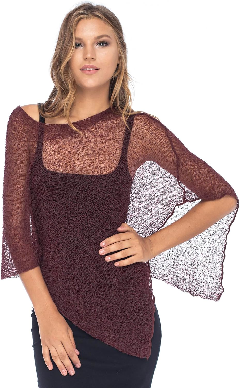 Back From Bali Womens Sheer Poncho Shrug Bolero, Lightweight Summer Shrug Pullover Sweater