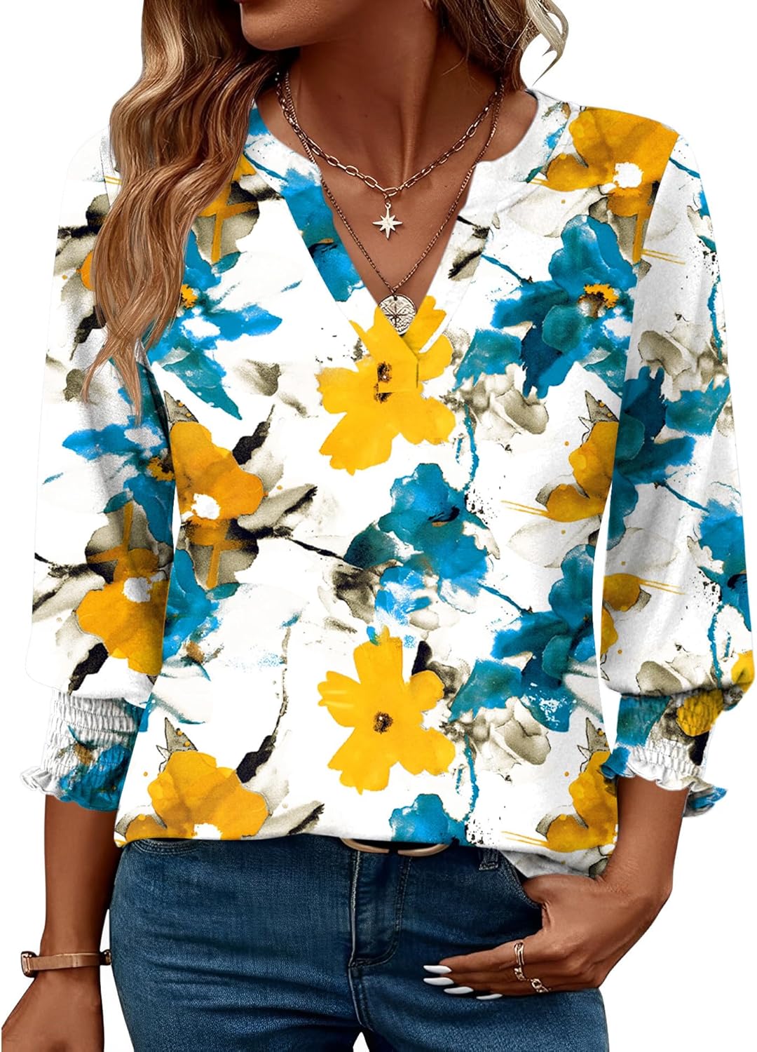 LOMON Women's 2025 Fashion Tops 3/4 Length Sleeve Business Casual Blouses Summer Tees Shirts