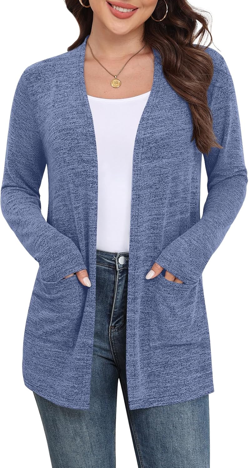Yincro Womens Lightweight Cardigan Long Sleeve Open Front Casual Sweater Cardigans with Pockets