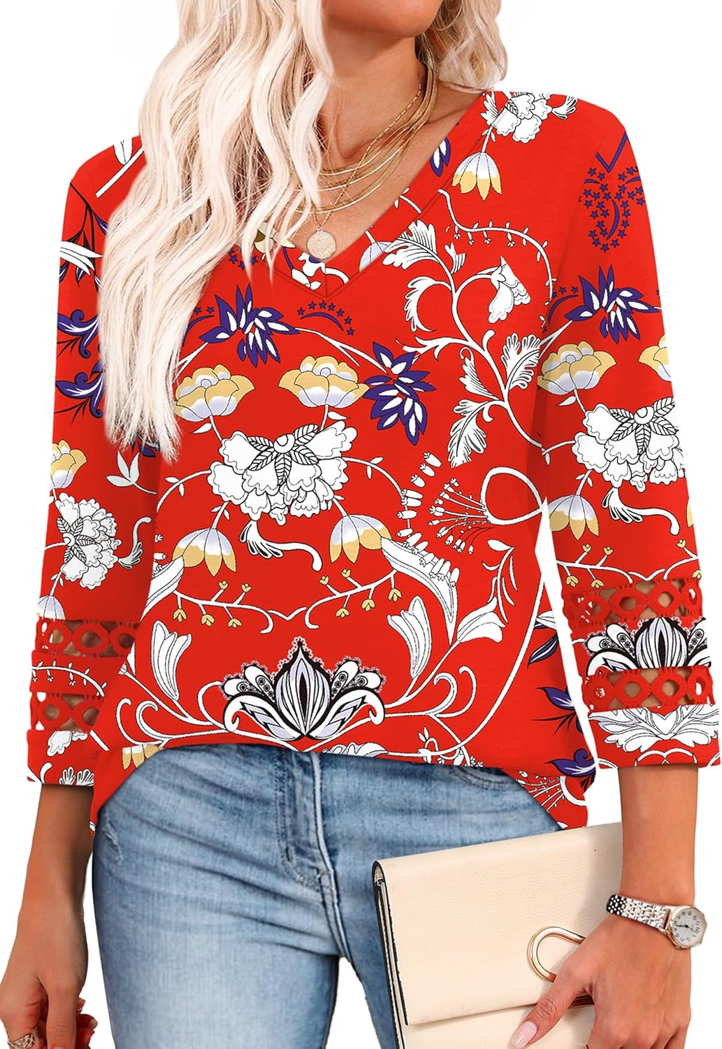 XIEERDUO 3/4 Length Sleeve Womens Tops Dressy Casual Blouses for Women 2025 Trendy V Neck T Shirts Summer Clothes