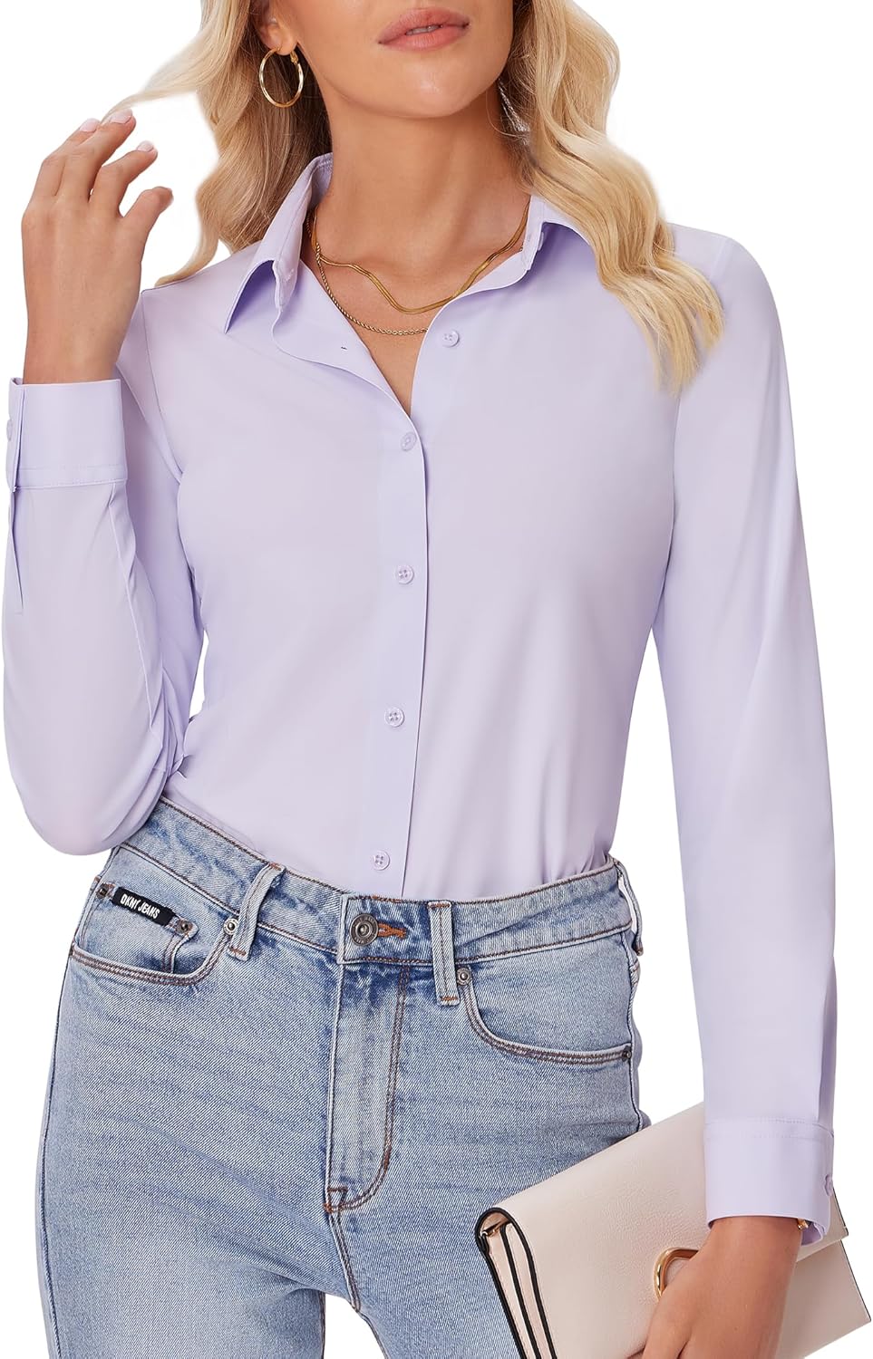 siliteelon Button Down Shirts for Women Slim fit Long Sleeve Stretch Dress Shirts Work Shirt Wrinkle Free Office Blouses