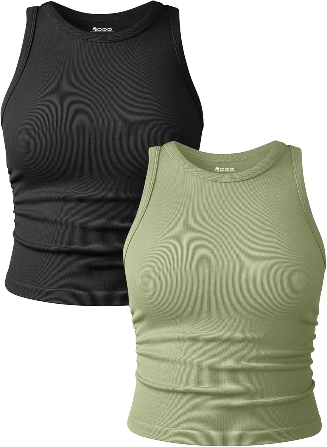OQQ Women's 2 Piece Tank Tops Crew Neck Sleeveless Basic Stretch Casusal Yoga Crop Camis