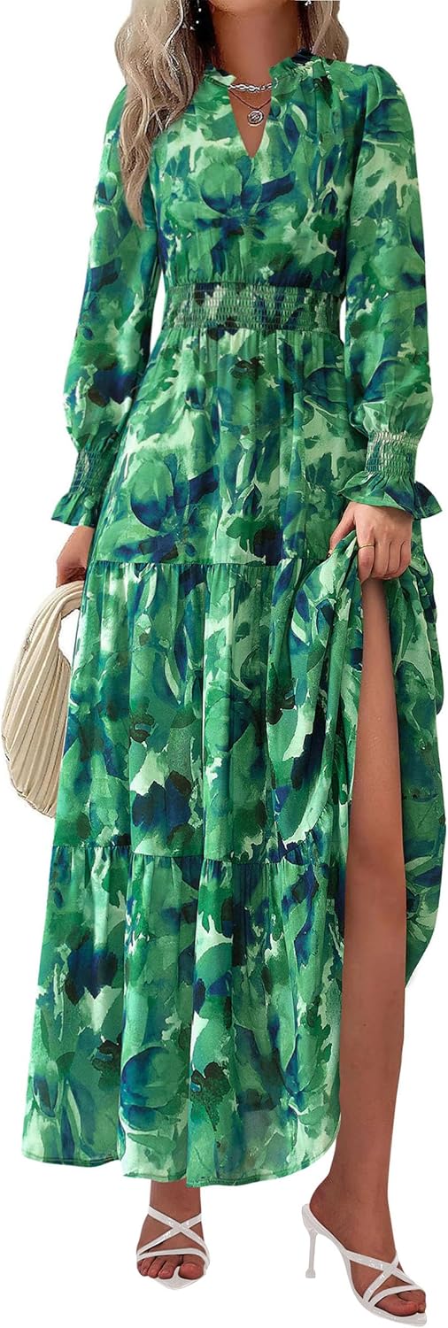PRETTYGARDEN Women's Floral Maxi Dress 2025 Fall Long Sleeve V Neck Casual A Line Long Flowy Boho Party Dresses