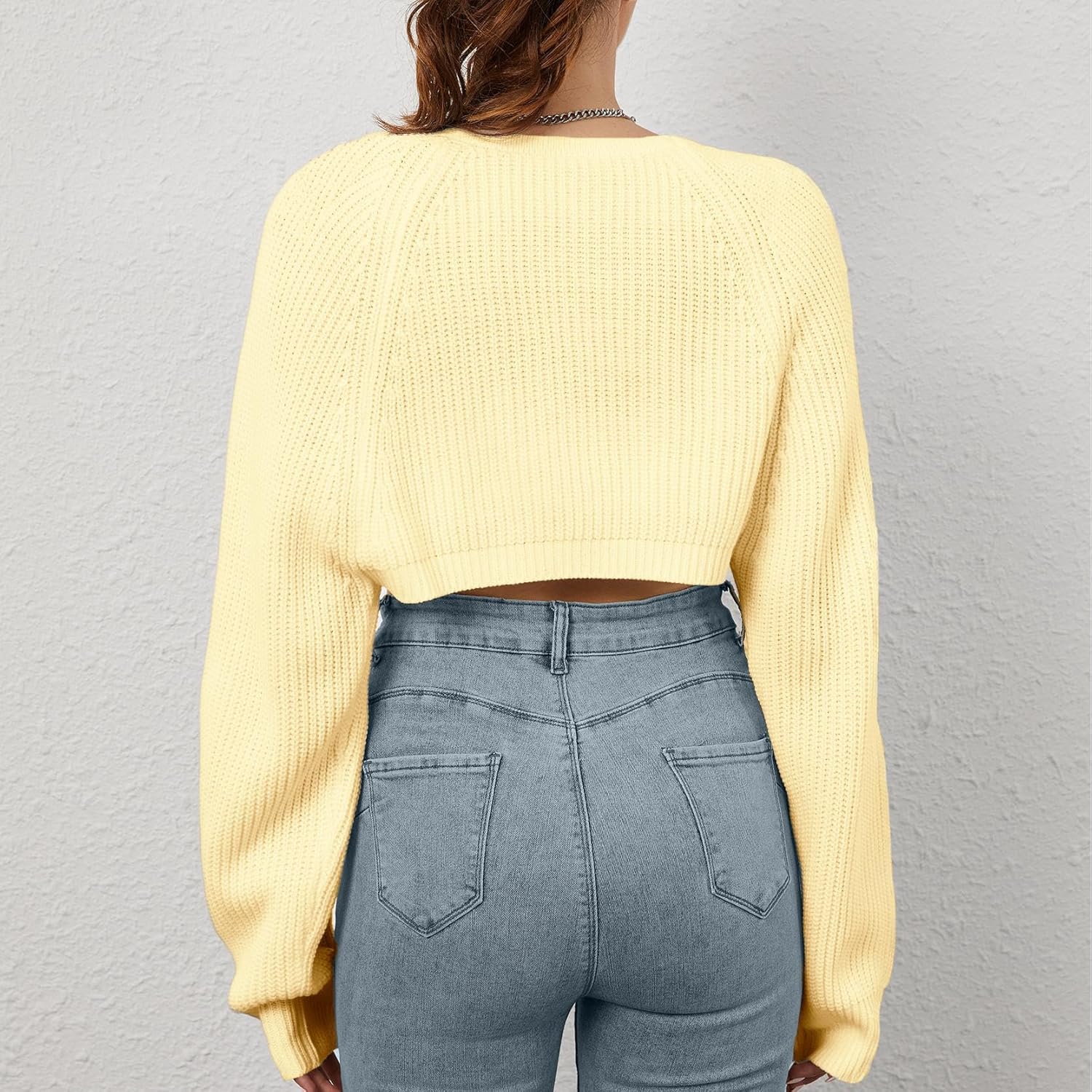 Women Open Front Ribbed Knit Crop Bolero Drop Shoulder Long Sleeve Solid Loose Fit Knitted Crop Cardigan Shrug