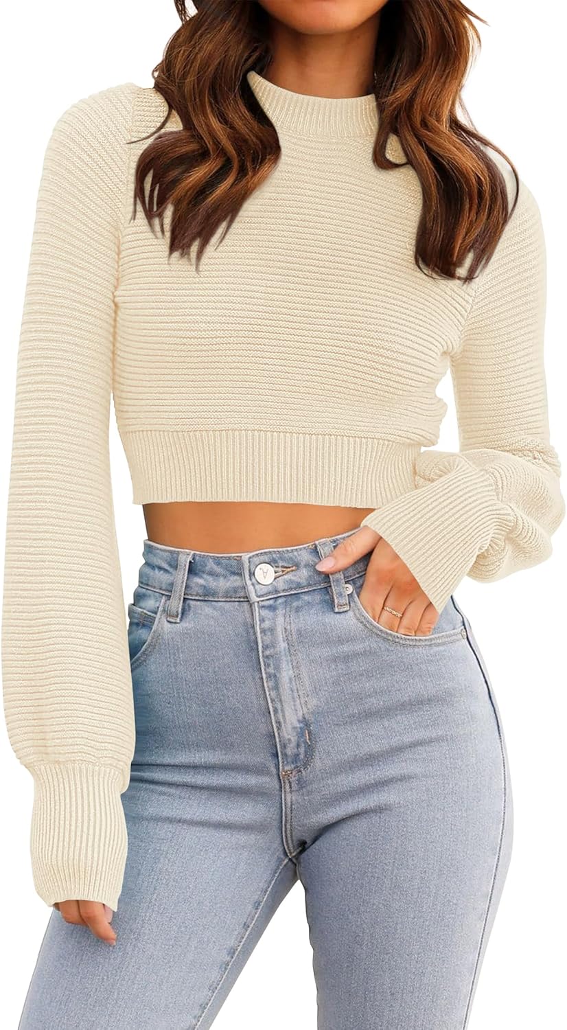 ZESICA Women's Fall Mock Neck Cropped Sweater Long Sleeve Soft Ribbed Knit Pullover Jumper Tops