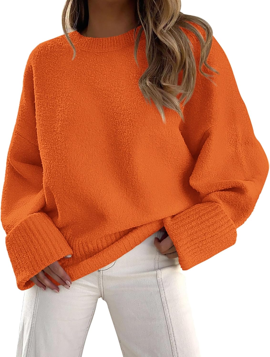 PRETTYGARDEN Women's Fall Oversized Sweaters Casual Crewneck Pullover Long Sleeve Fuzzy Chunky Knit Tops Blouse