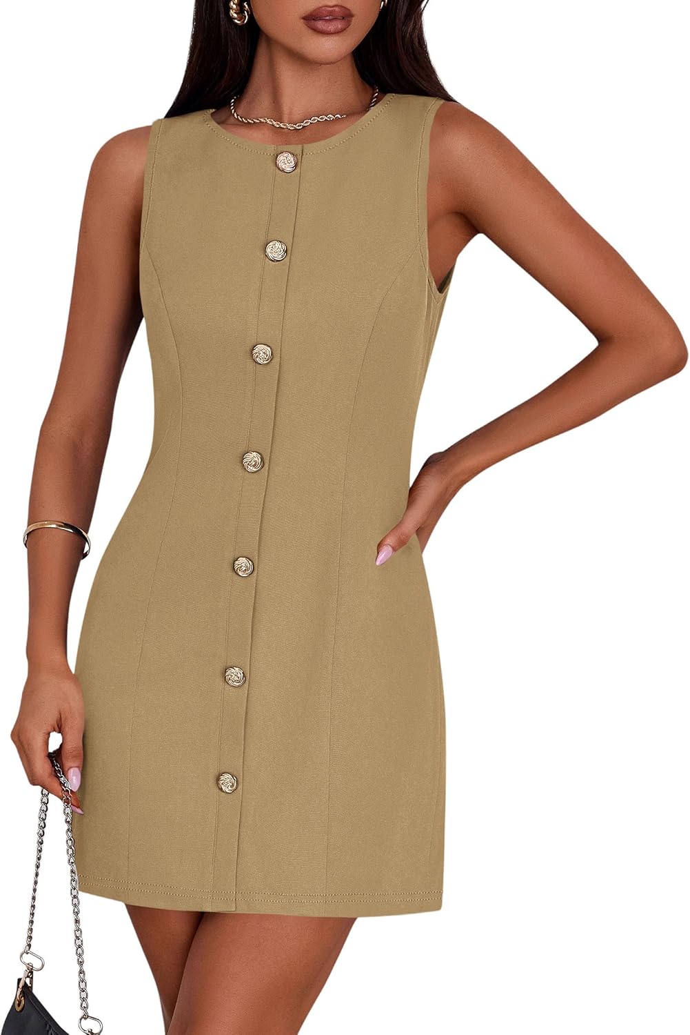 PRETTYGARDEN Work Dresses for Women 2025 Summer Business Formal Short Dress Sleeveless Button Down Elegant Office Outfits