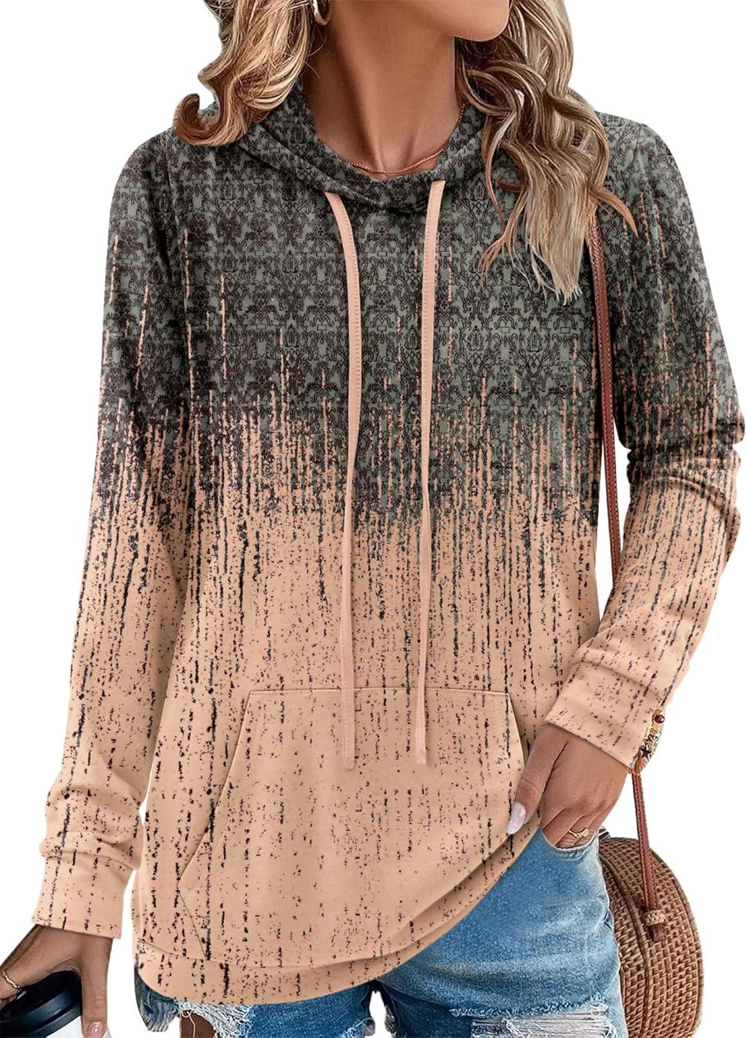 Angerella Hoodies for Women Camo Leopard Print Tops Pullover Hooded Sweatshirt Drawstring with Pocket