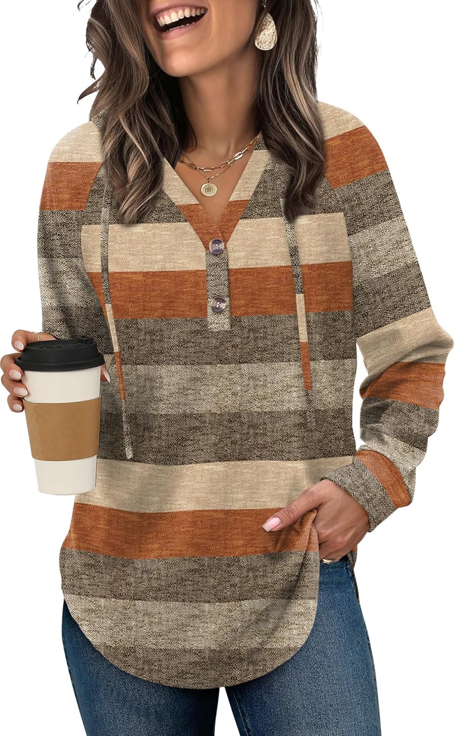 OFEEFAN Womens Hoodies Pullover Sweaters Tunic Tops for Women Loose Fit Dressy Oversized Sweatshirt with Buttons