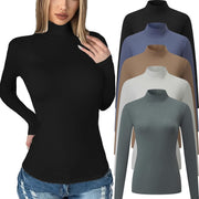 5 Pack Womens Long Sleeve Tops Mock Turtleneck Basic T Shirt Fall Stretch Tight Fitted Thermal Shirts