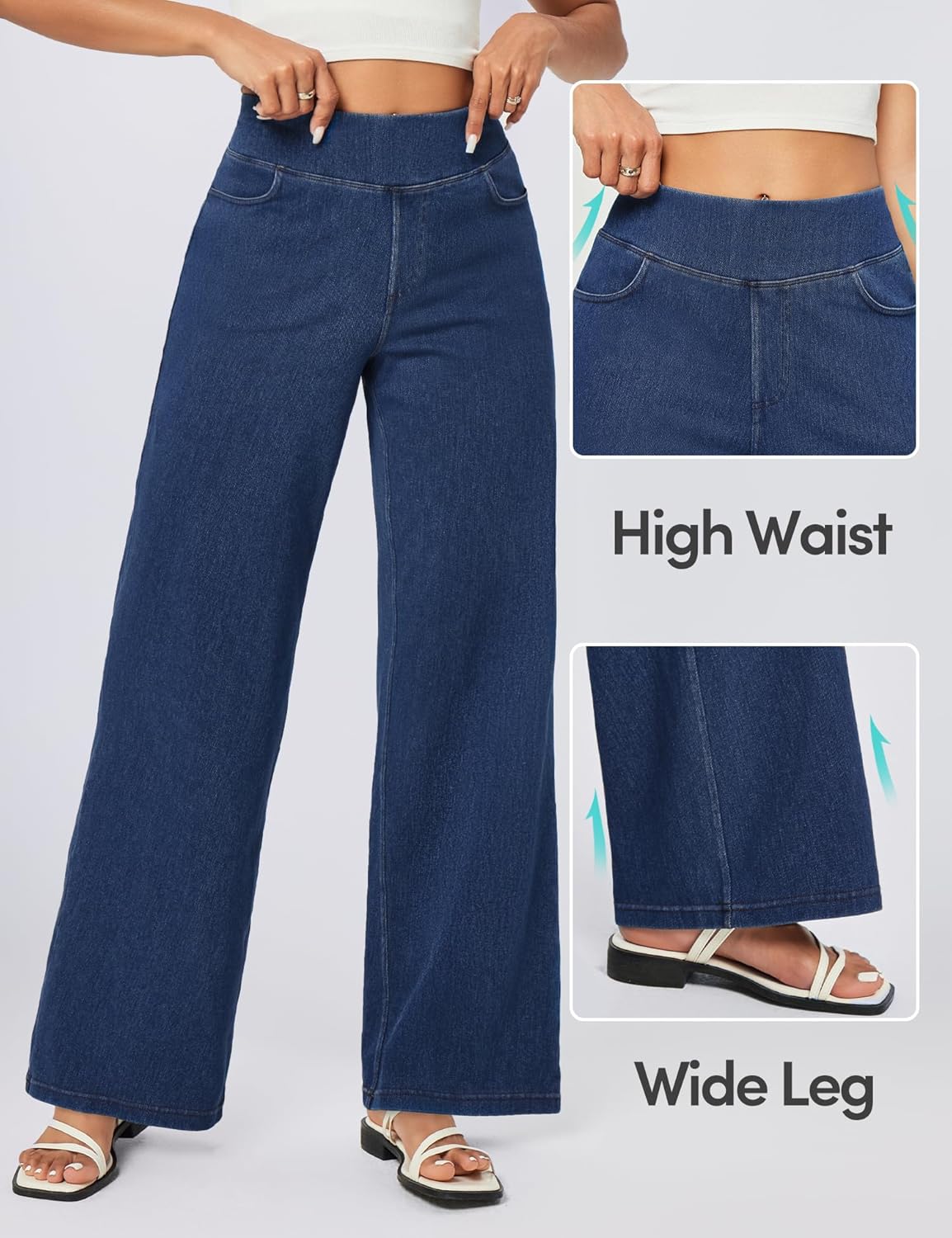 IUGA Wide Leg Jeans Woman High Waisted Pull On Baggy Jeans for Women Stretchy Trendy Womens Jean Straight Casual Denim Pants