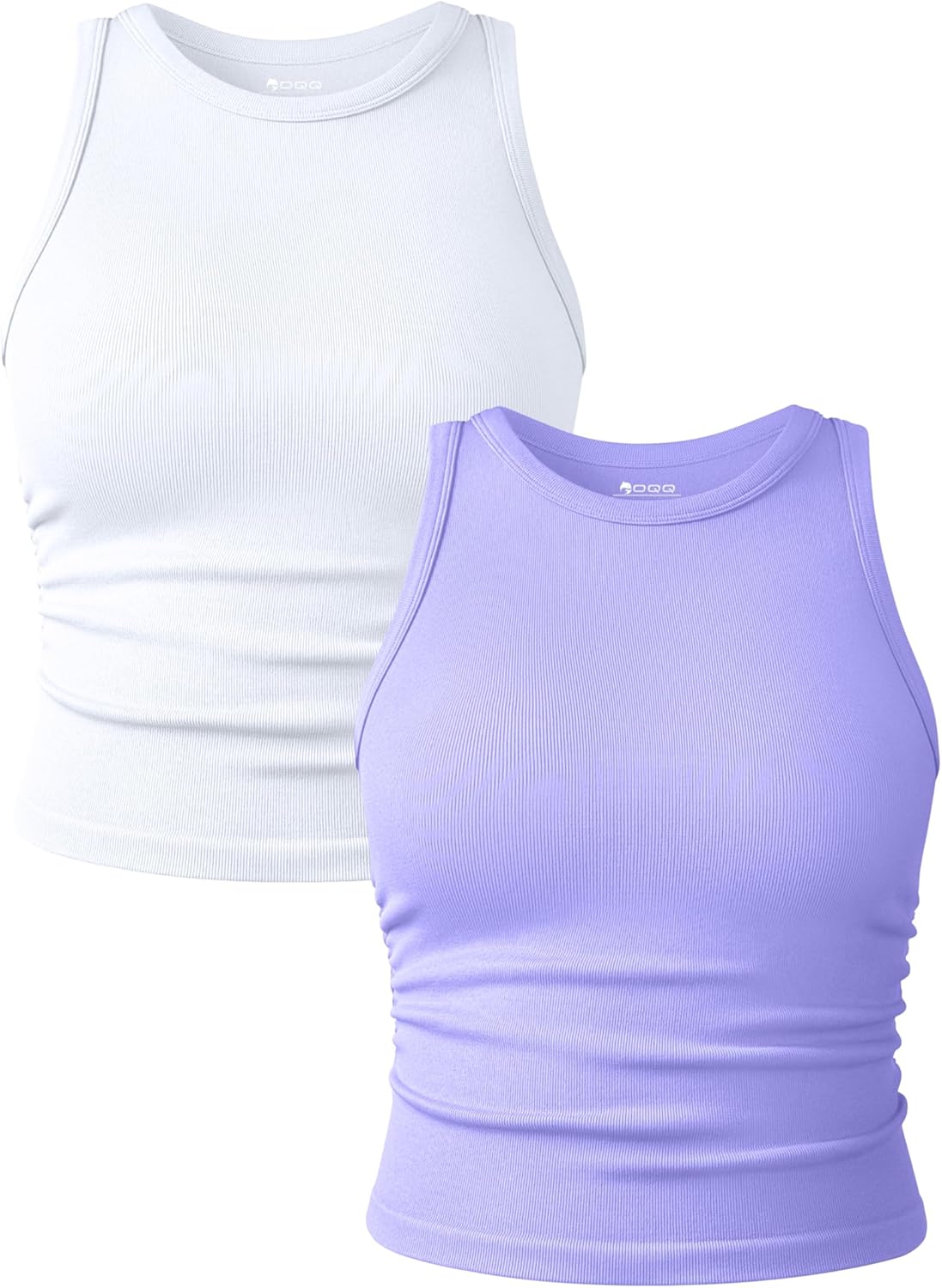 OQQ Women's 2 Piece Tank Tops Crew Neck Sleeveless Basic Stretch Casusal Yoga Crop Camis