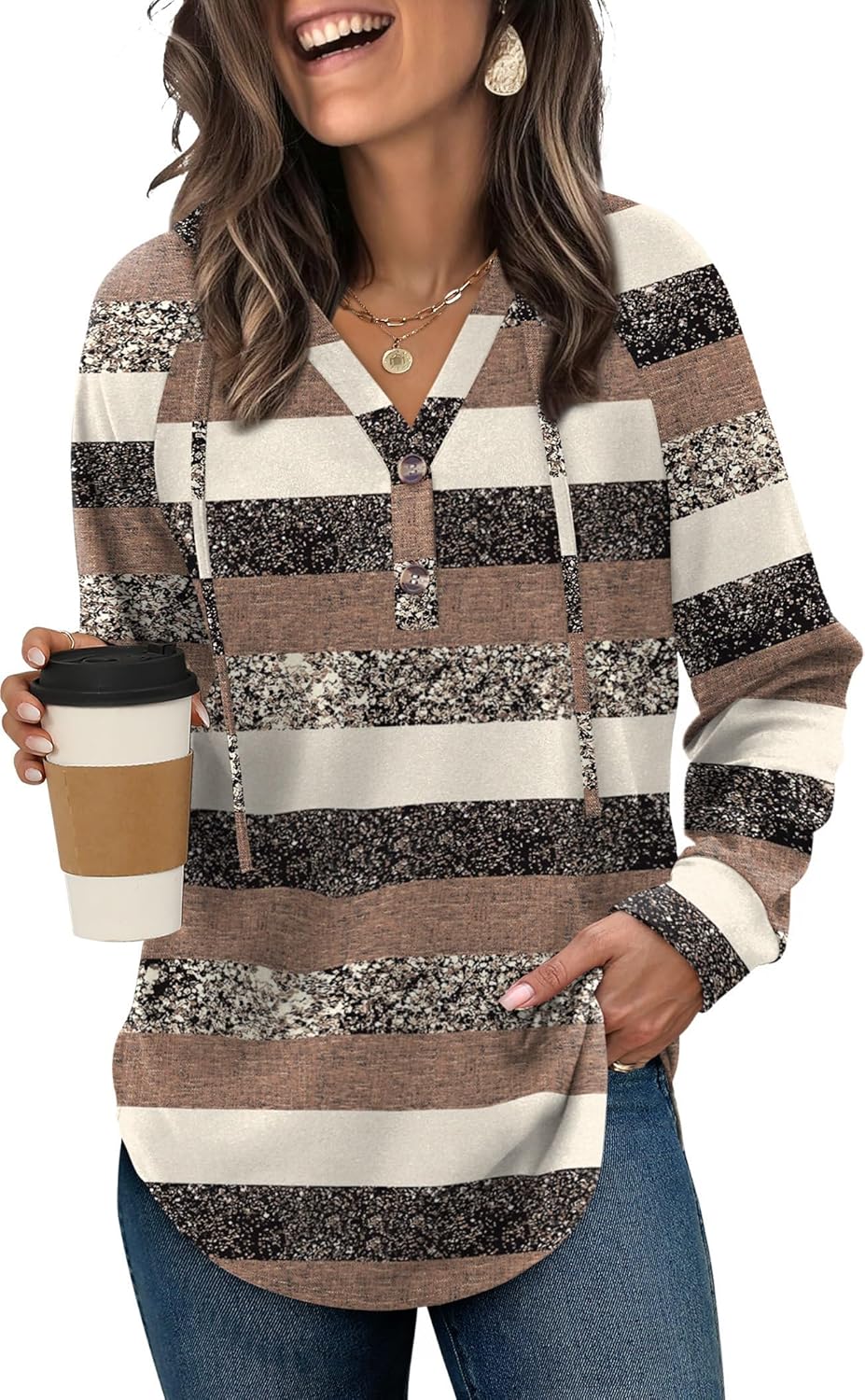 OFEEFAN Womens Hoodies Pullover Sweaters Tunic Tops for Women Loose Fit Dressy Oversized Sweatshirt with Buttons