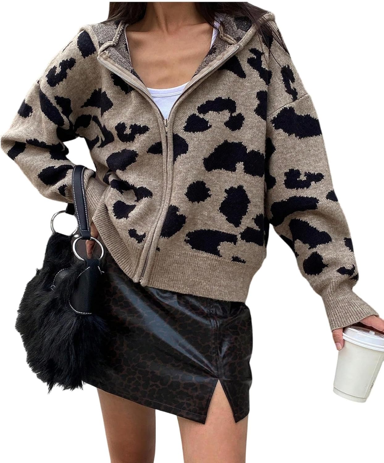 SOLY HUX Zip Up Cardigan for Women Hooded Cardigan Sweater Knitted Drop Shoulder Fall Clothes Winter Hoodies Outerwear