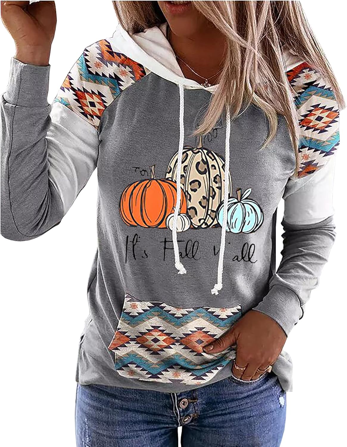 Susongeth It's Fall Y'all Hoodie for Women Thanksgiving Pumpkin Long Sleeve Shirt Fall Pullover Top