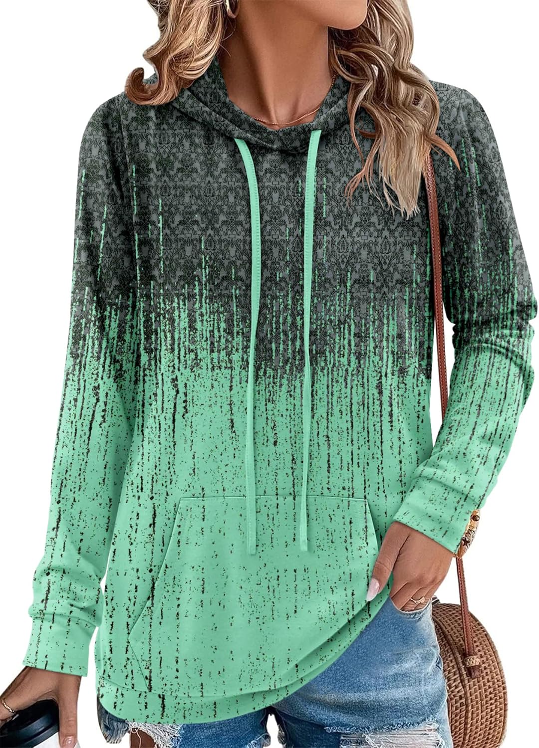 Angerella Hoodies for Women Camo Leopard Print Tops Pullover Hooded Sweatshirt Drawstring with Pocket