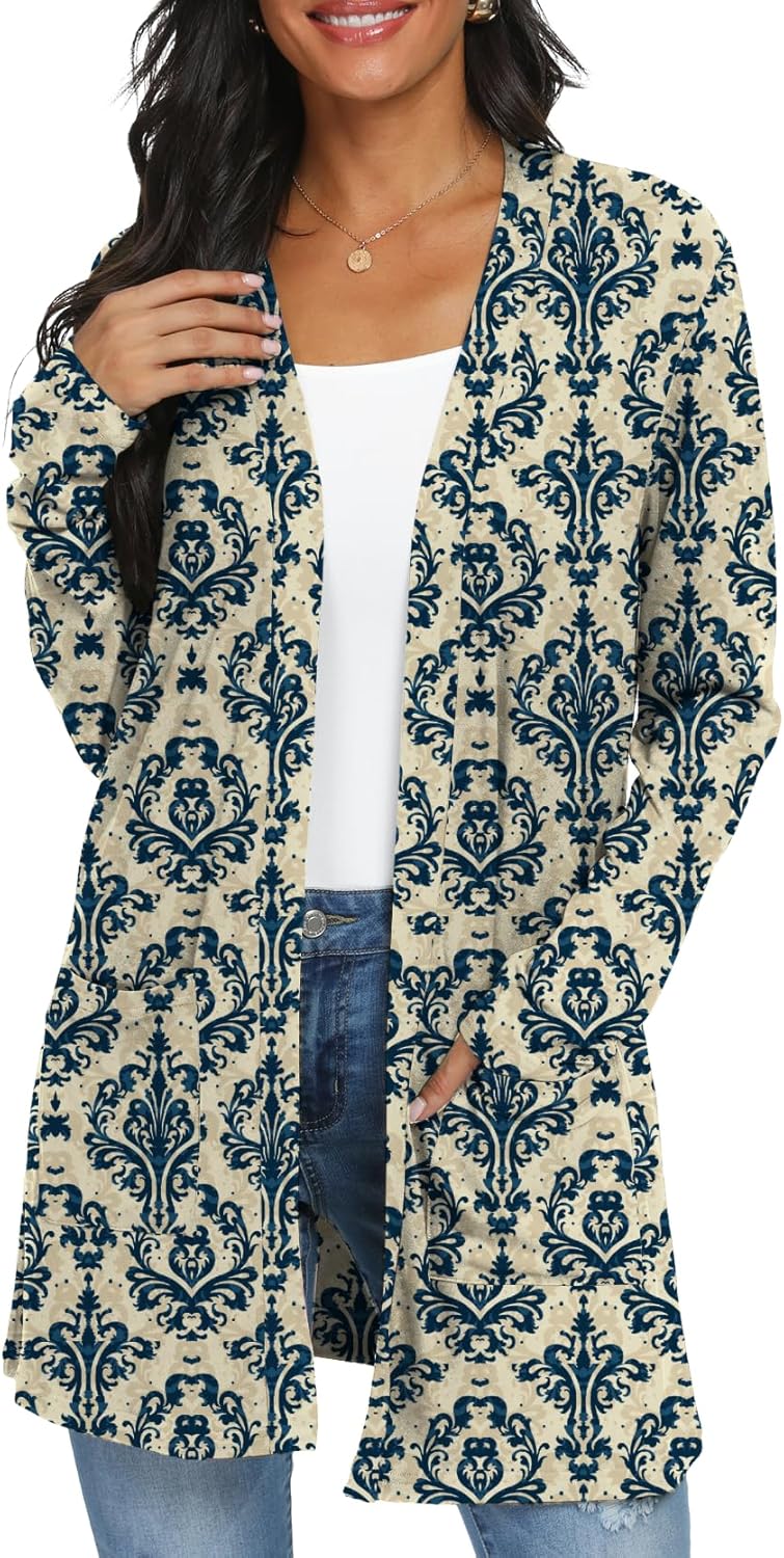 Womens Casual Lightweight with Pocketes Long Sleeve Open Front Cardigan