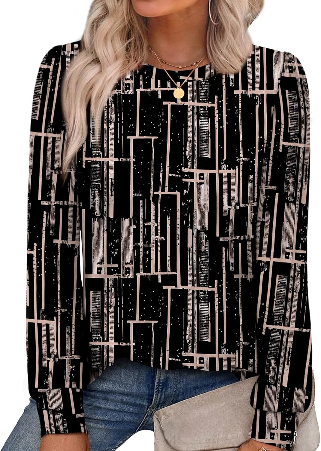 Alaroo Womens Long Sleeve Shirts 2025 Fall Tunic Tops Crewneck Blouses Print