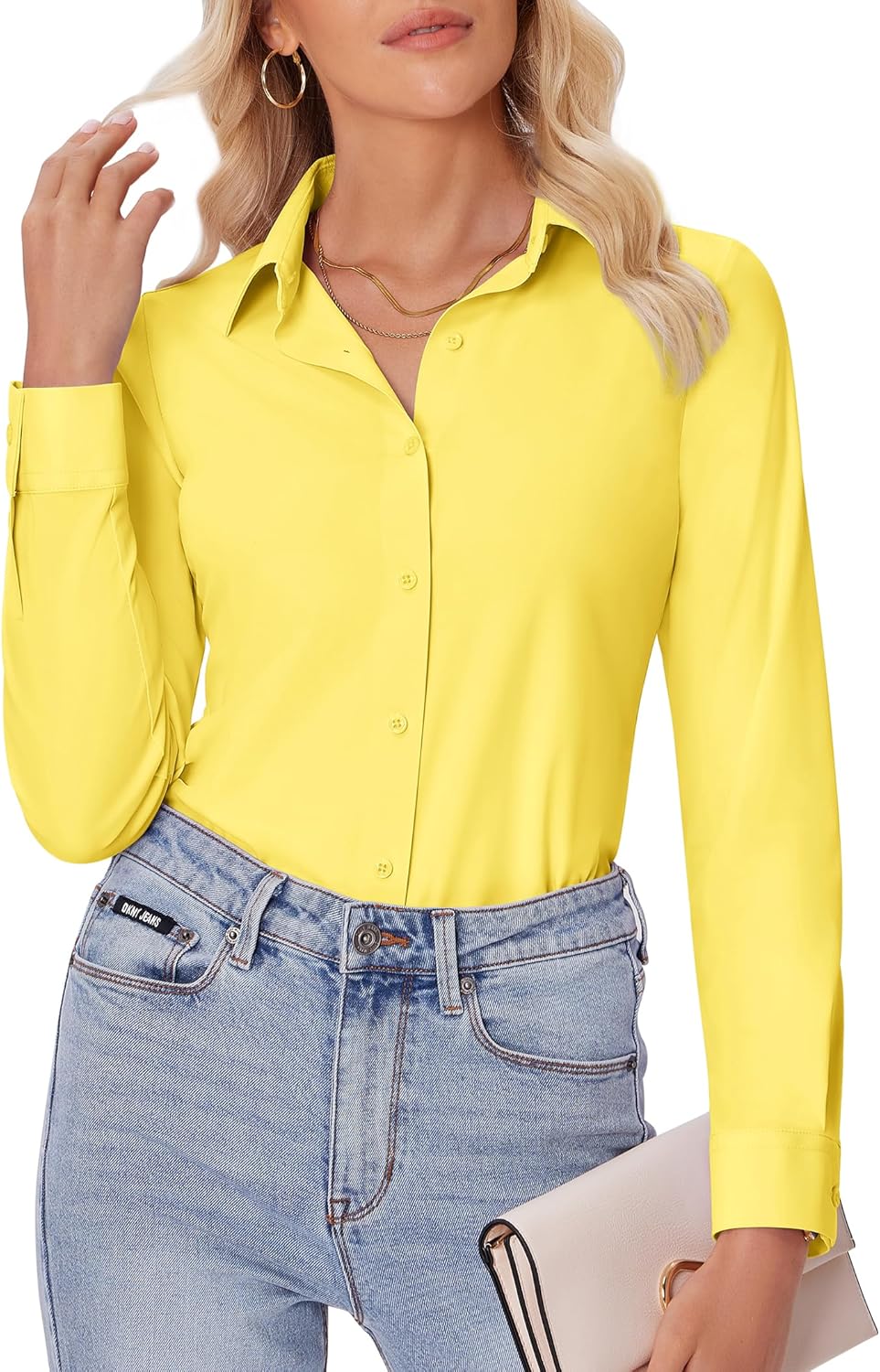 siliteelon Button Down Shirts for Women Slim fit Long Sleeve Stretch Dress Shirts Work Shirt Wrinkle Free Office Blouses