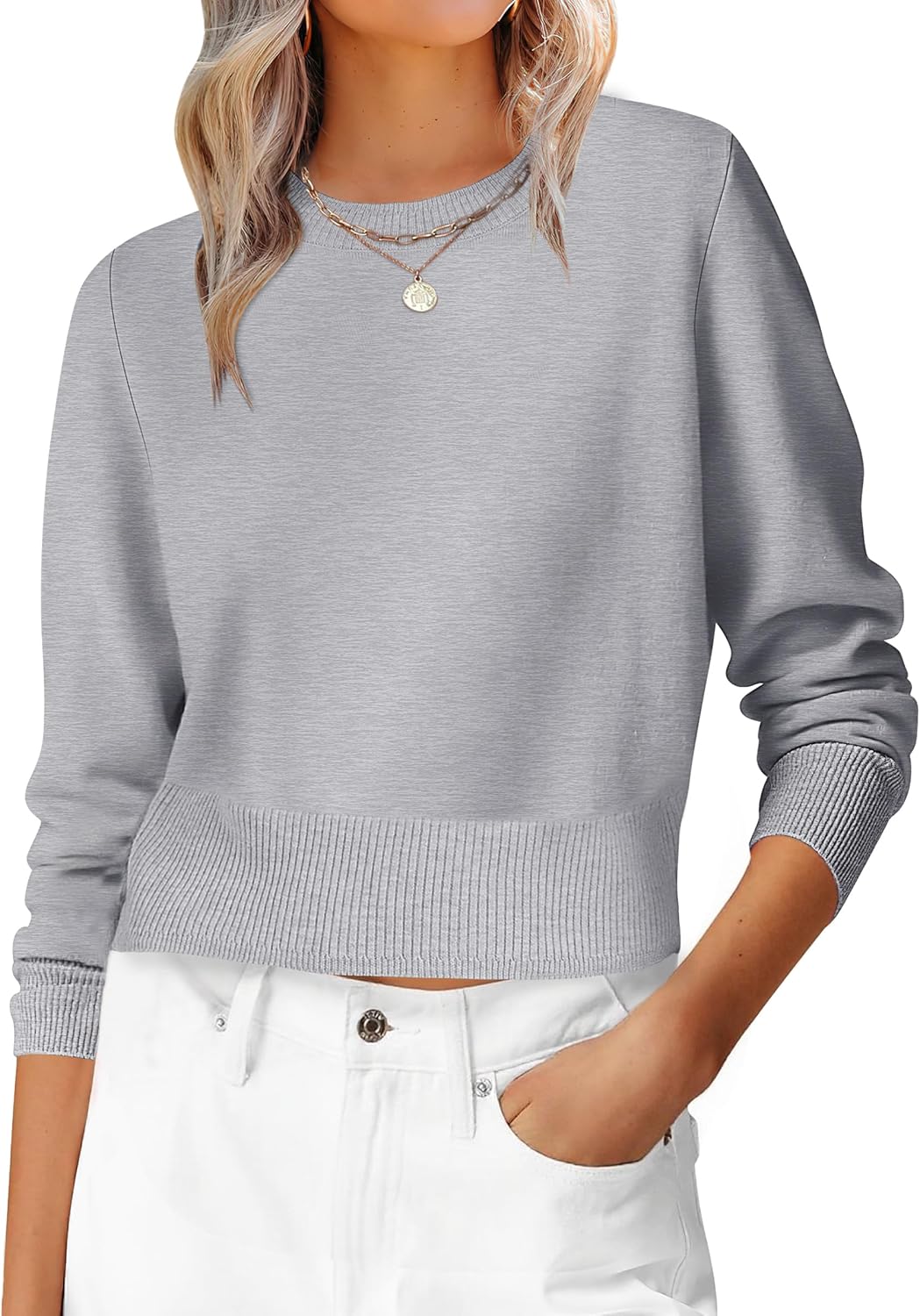 ANRABESS Women’s Long Sleeve Sweaters Cropped Crew Neck Business Casual Light Weight Sweater Tops Fall Fashion Clothes 2025