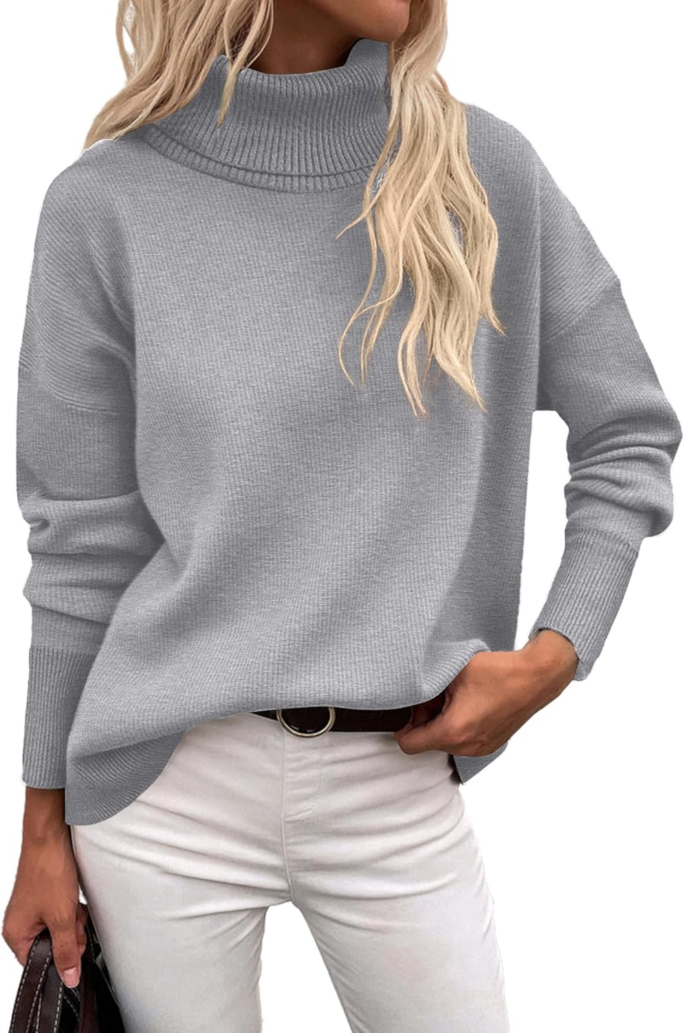 Zeagoo Women's Turtleneck Sweater 2025 Fall Winter Chunky Knitted Pullover High Low Hem Trendy Basic Jumper Top