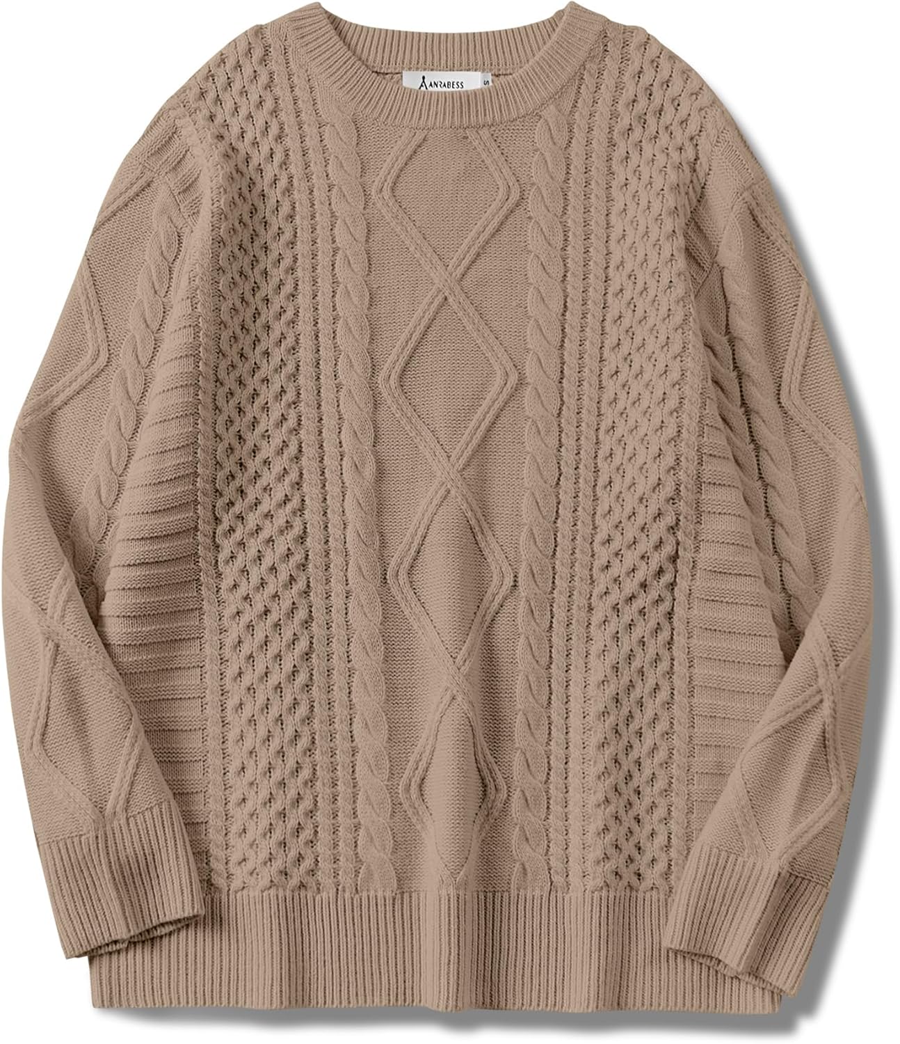 ANRABESS Sweaters for Women Oversized Cable Knit Fall Long Sleeve Crewneck Casual Pullover Sweater Tops 2025 Winter Outfits