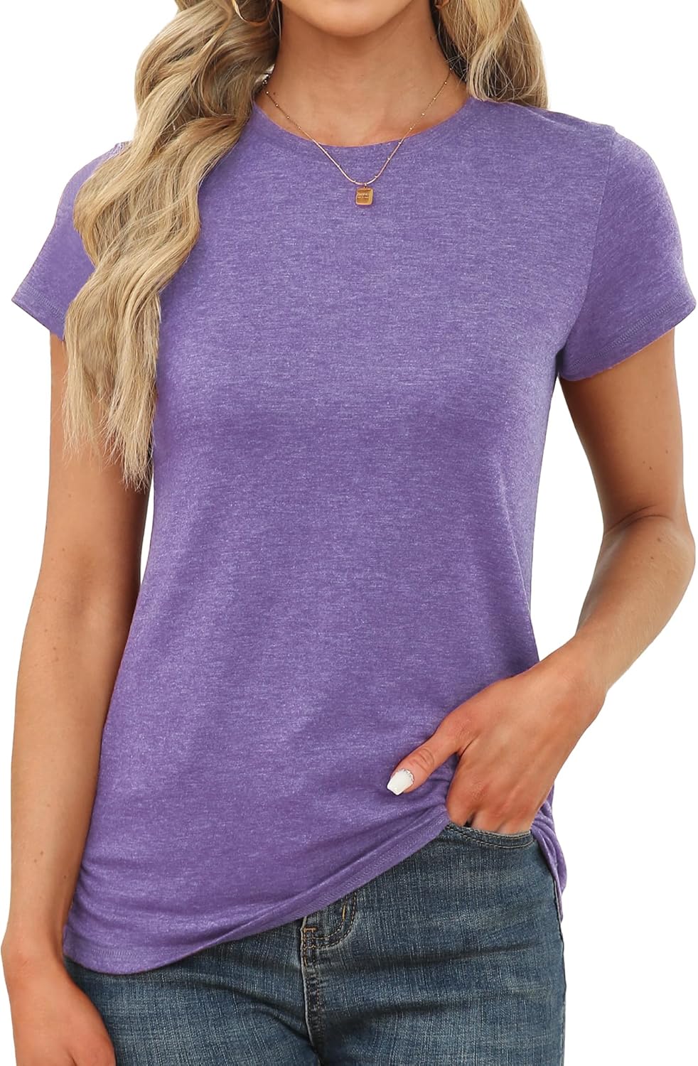 Memorose Womens Short Sleeve Tops Summer T Shirts Round Neck Causal Fashion Basic Tee