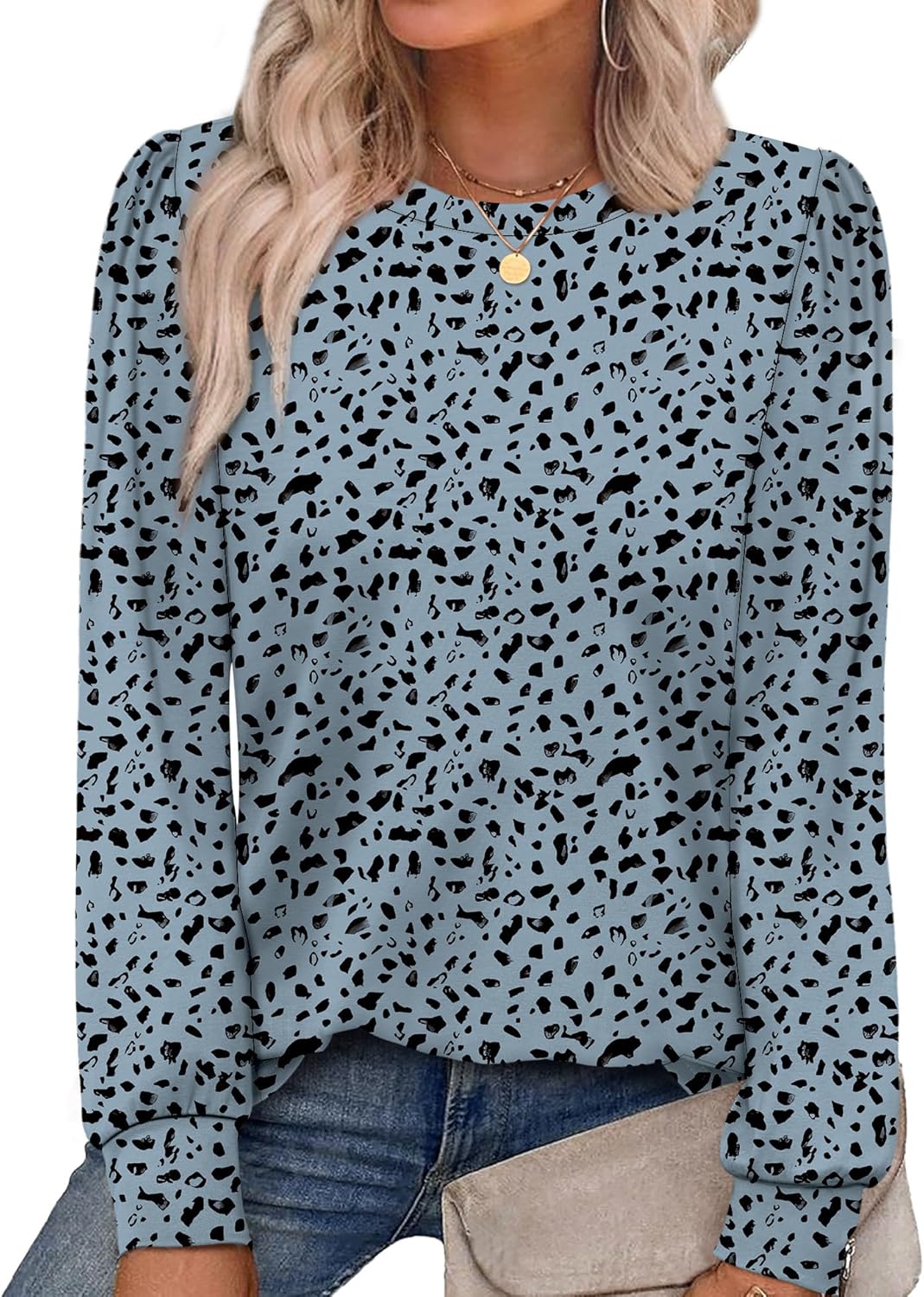 Alaroo Womens Long Sleeve Shirts 2025 Fall Tunic Tops Crewneck Blouses Print