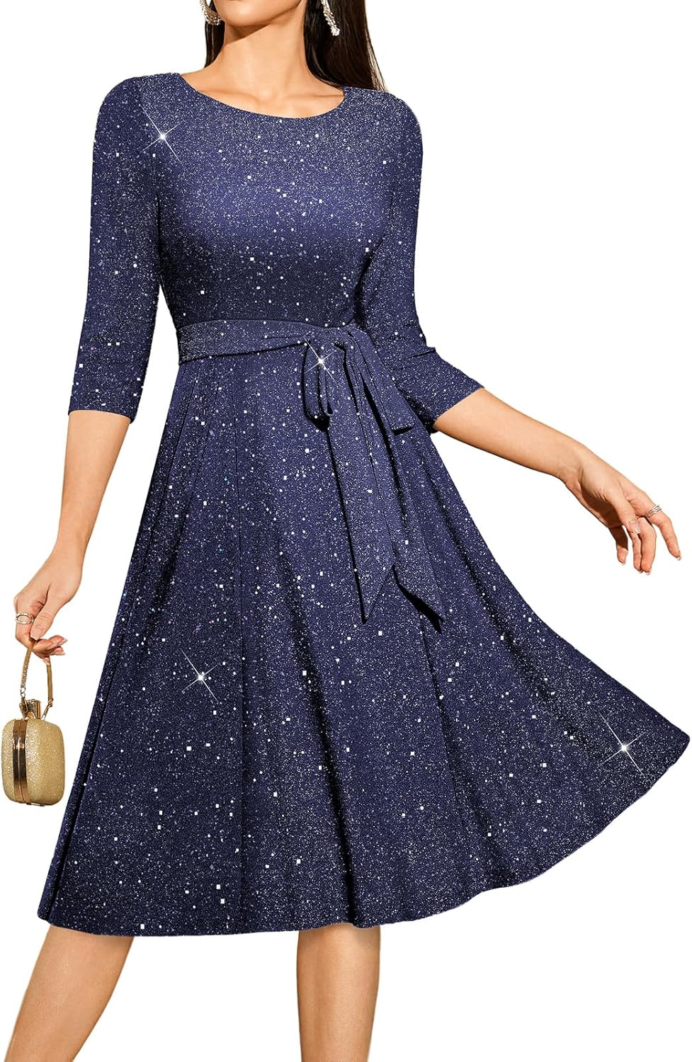 DRESSTELLS Cocktail Dresses for Women, Vintage Wedding Guest 3/4 Sleeves Formal Church Holiday Dress