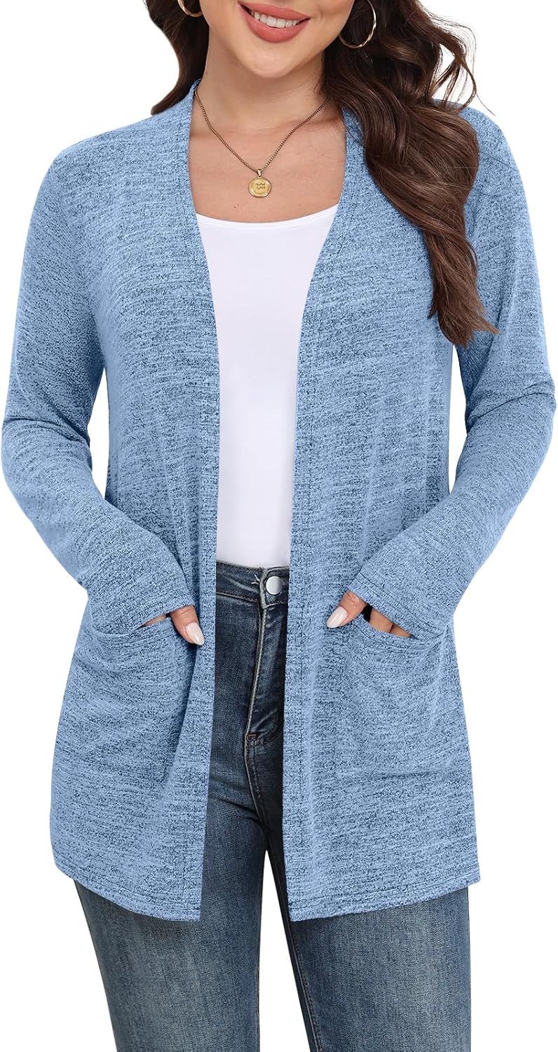 Yincro Womens Lightweight Cardigan Long Sleeve Open Front Casual Sweater Cardigans with Pockets