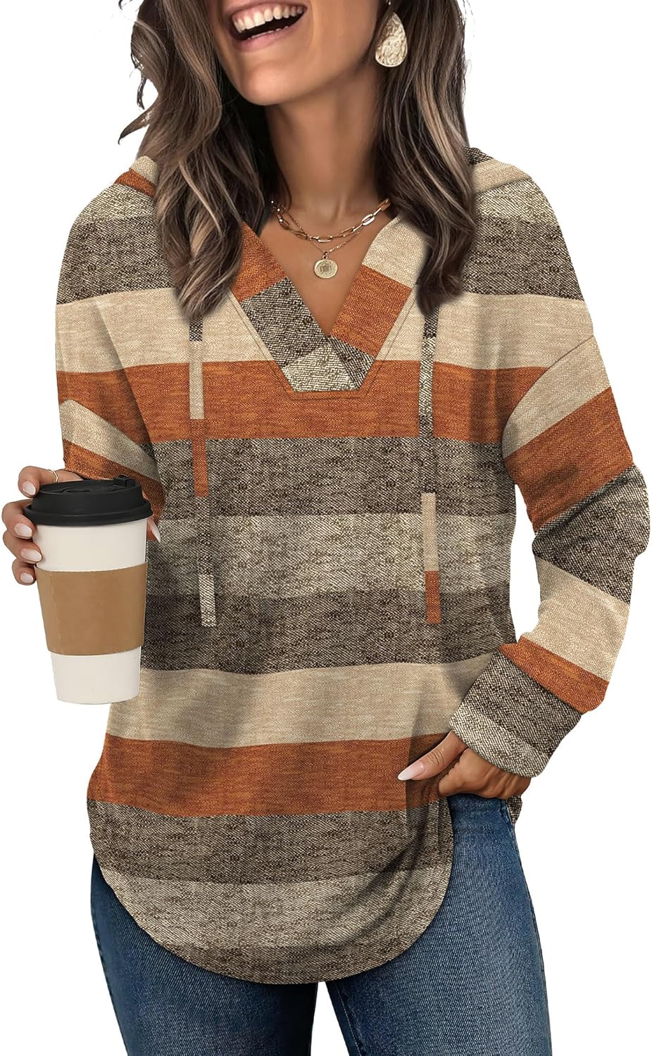 Sampeel Hoodies for Women Trendy Fall Fashion 2025 V Neck Oversized Sweatshirt Plus Size Tops Clothes