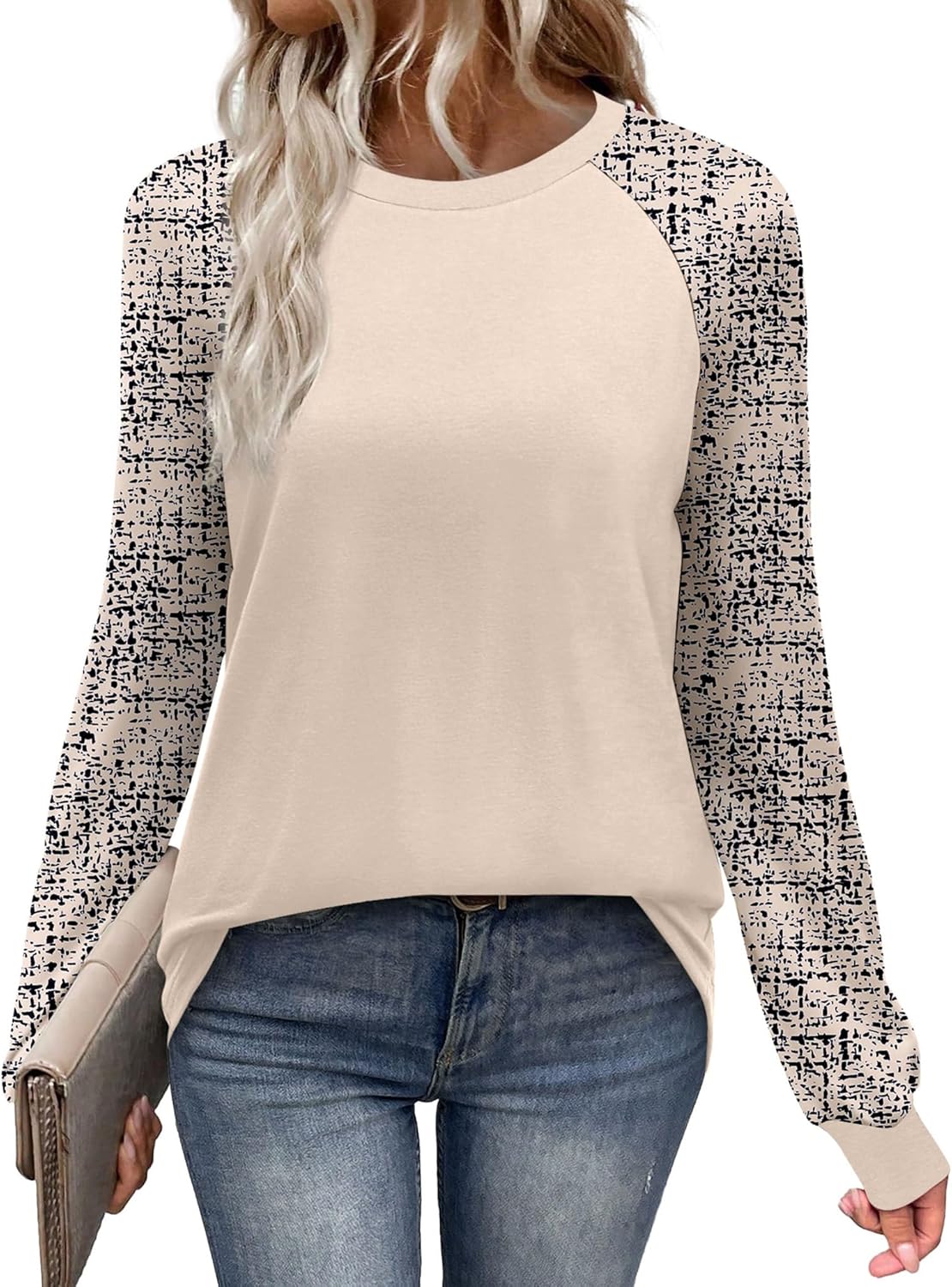 WIHOLL Long Sleeve Shirts for Women Color Block Raglan Tops Casual Crewneck Basic Tees Fall Clothes 2025 Fashion