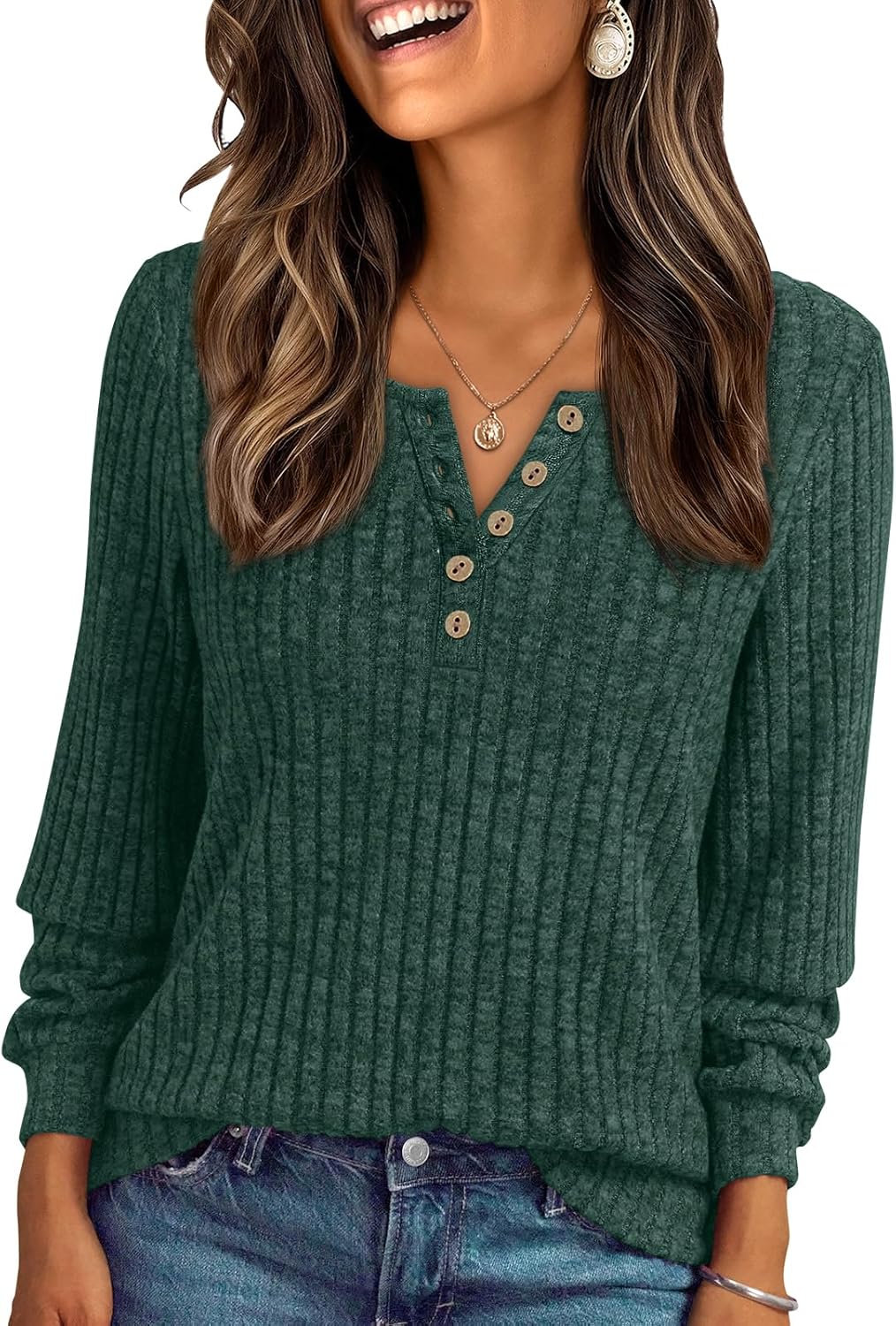 AUTOMET Long Sleeve Henley Shirts Women's Business Casual Lightweight Tunic Sweater Tops