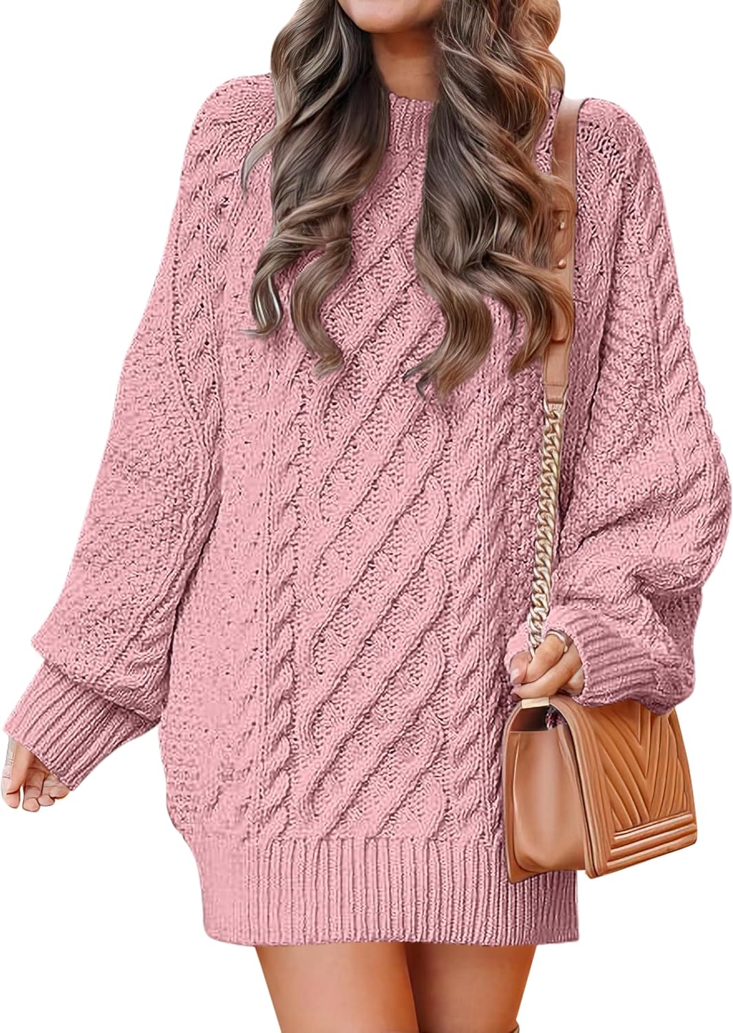 ANRABESS Womens Sweater Dress Oversized Cable Knit Chunky Long Sleeve Short Dresses 2025 Fall Outfits Vacation Winter Clothes