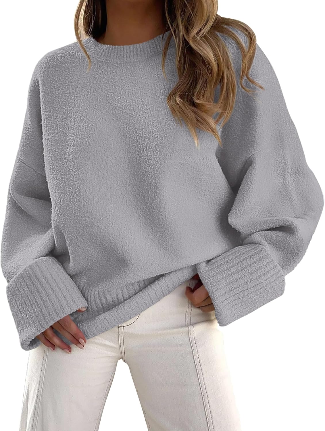 PRETTYGARDEN Women's Fall Oversized Sweaters Casual Crewneck Pullover Long Sleeve Fuzzy Chunky Knit Tops Blouse