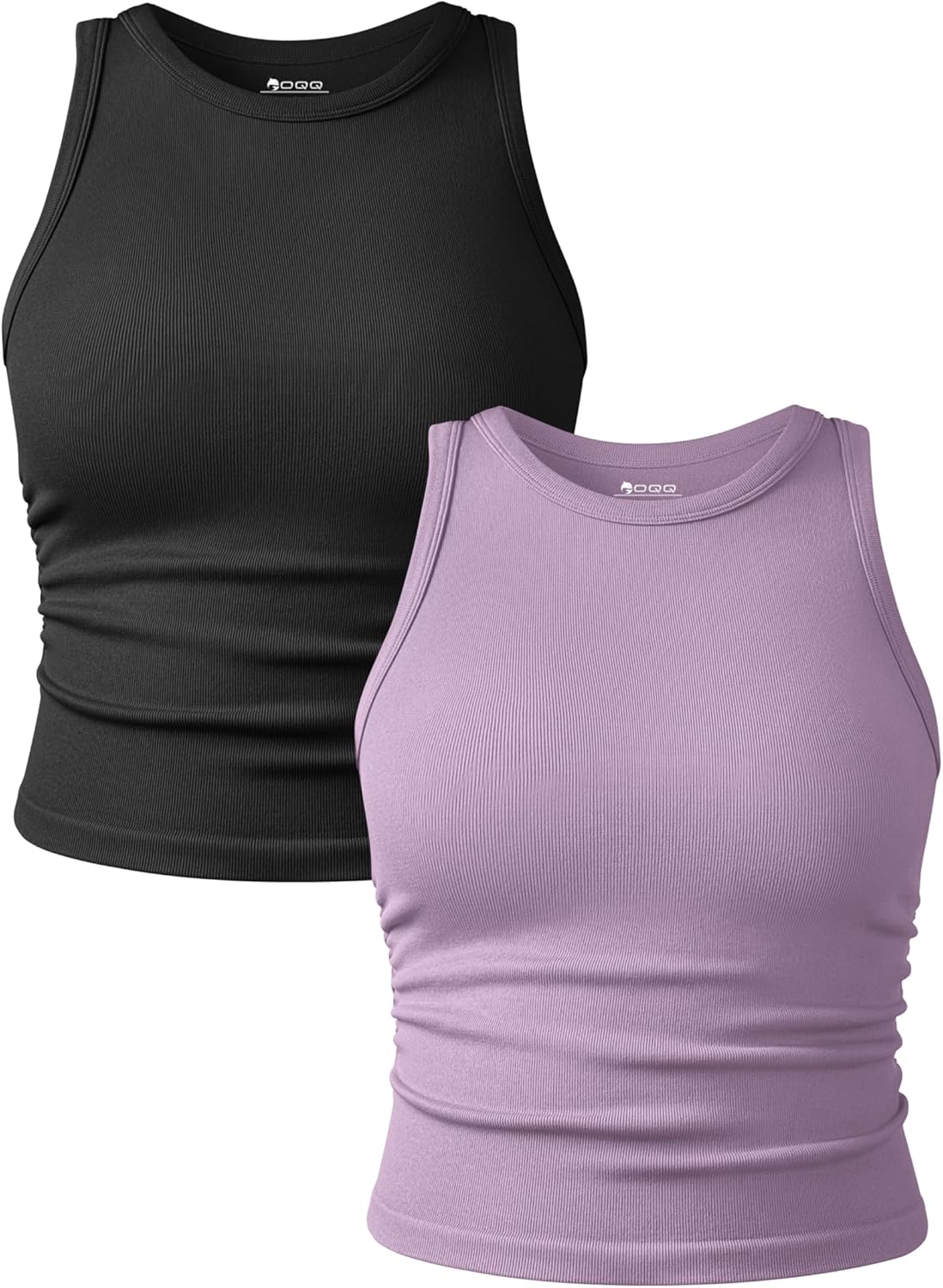 OQQ Women's 2 Piece Tank Tops Crew Neck Sleeveless Basic Stretch Casusal Yoga Crop Camis